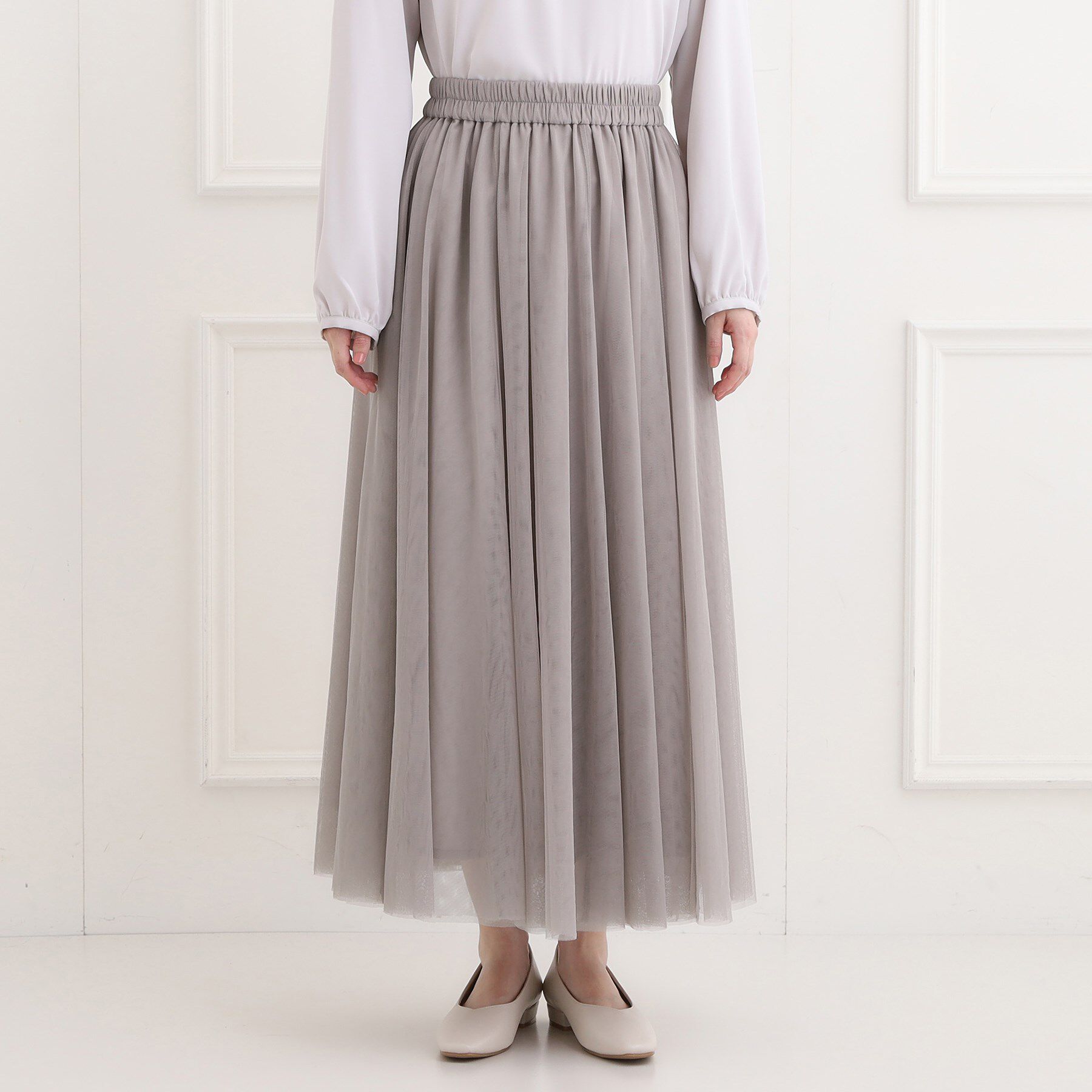 SHOO･LA･RUE「【洗濯機可】セレモニーからデイリーまで ふんわり軽やか チュールギャザースカート」|スカート|