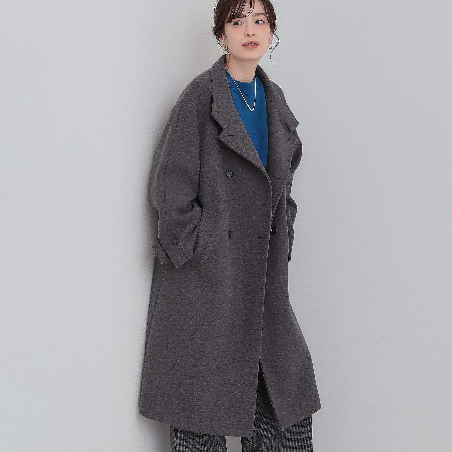 SHOO･LA･RUE「【S-LL】大人のきれいめスタイルに ウール調スタンドロングコート」|その他|チャコールグレー(0