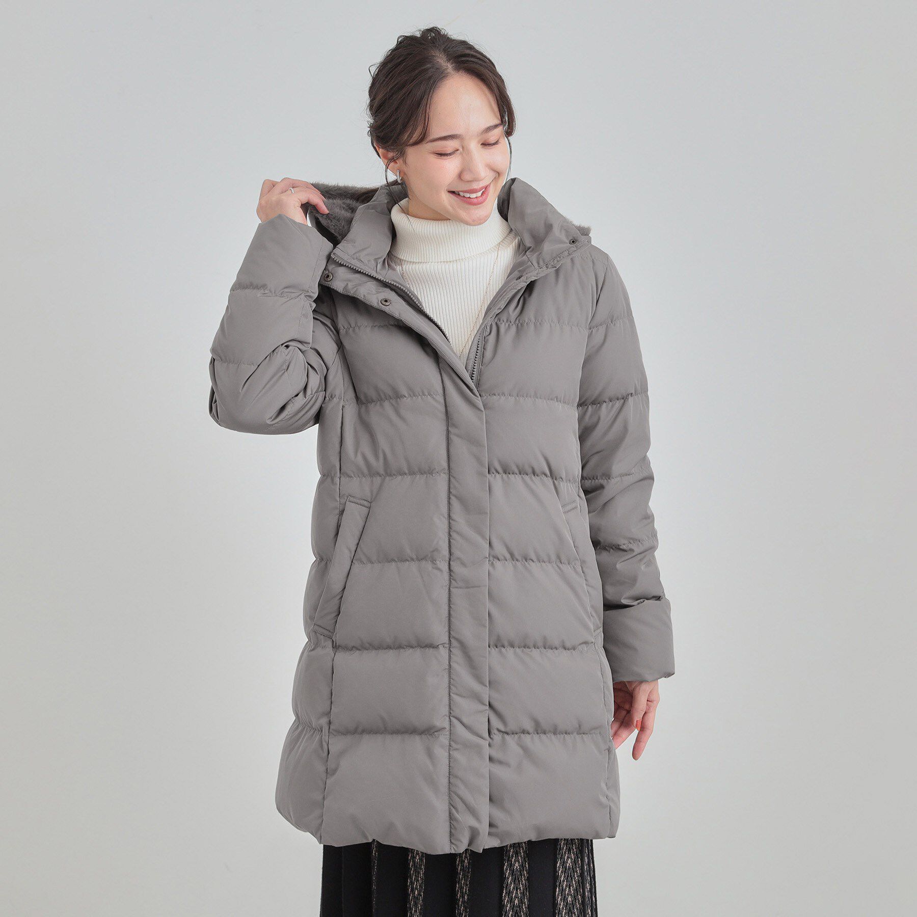 SHOO･LA･RUE「【洗濯機可/撥水】フェイクファーフード ロングダウン」|ダウン|