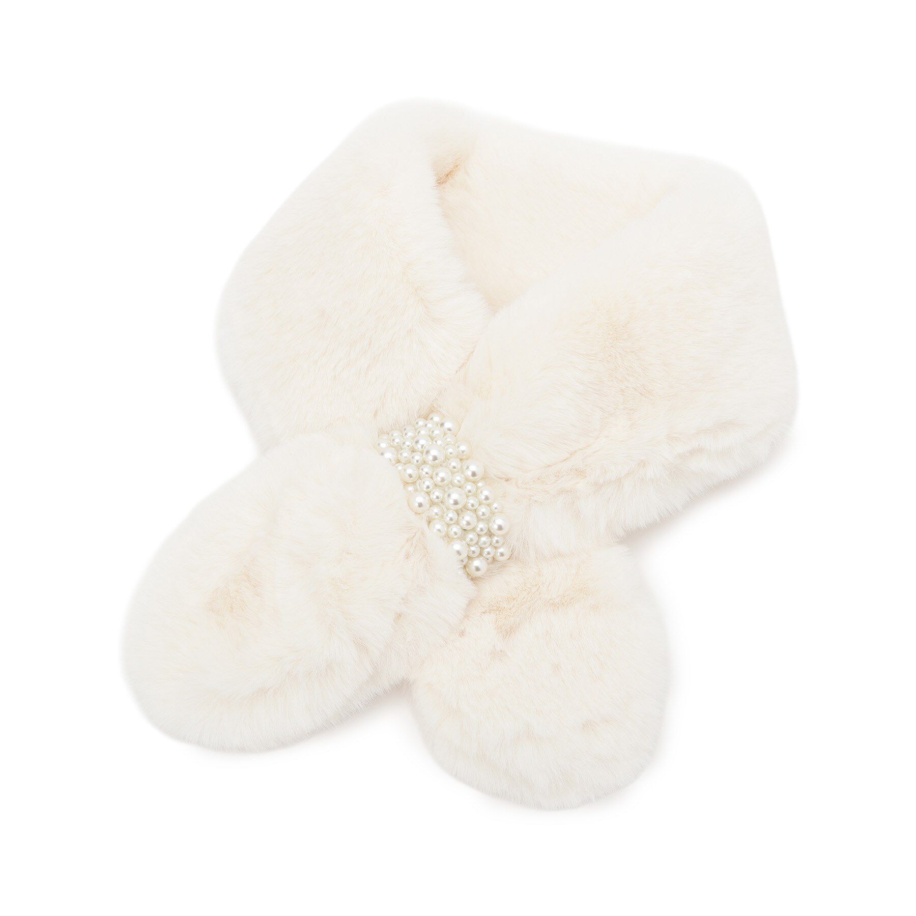 SHOO･LA･RUE「フェイクパール付きフェイクファーティペット」|ストール|アイボリー(004)