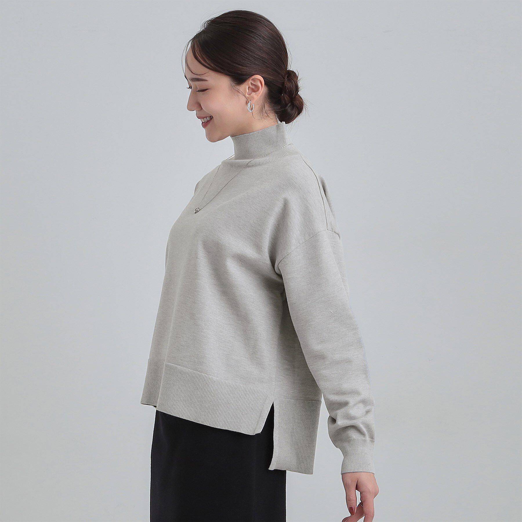 SHOO･LA･RUE「【2点セット/S-LL】時短で決まる もちもちハイネックニット+裾シャツインナー」|ニット・セーター|
