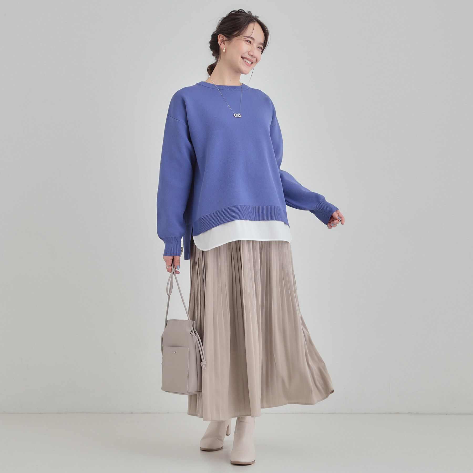 SHOO･LA･RUE「【洗濯機可/S-LL】さらに軽くなった スポンディッシュ裾フェイクトップス」|ニット・セーター|