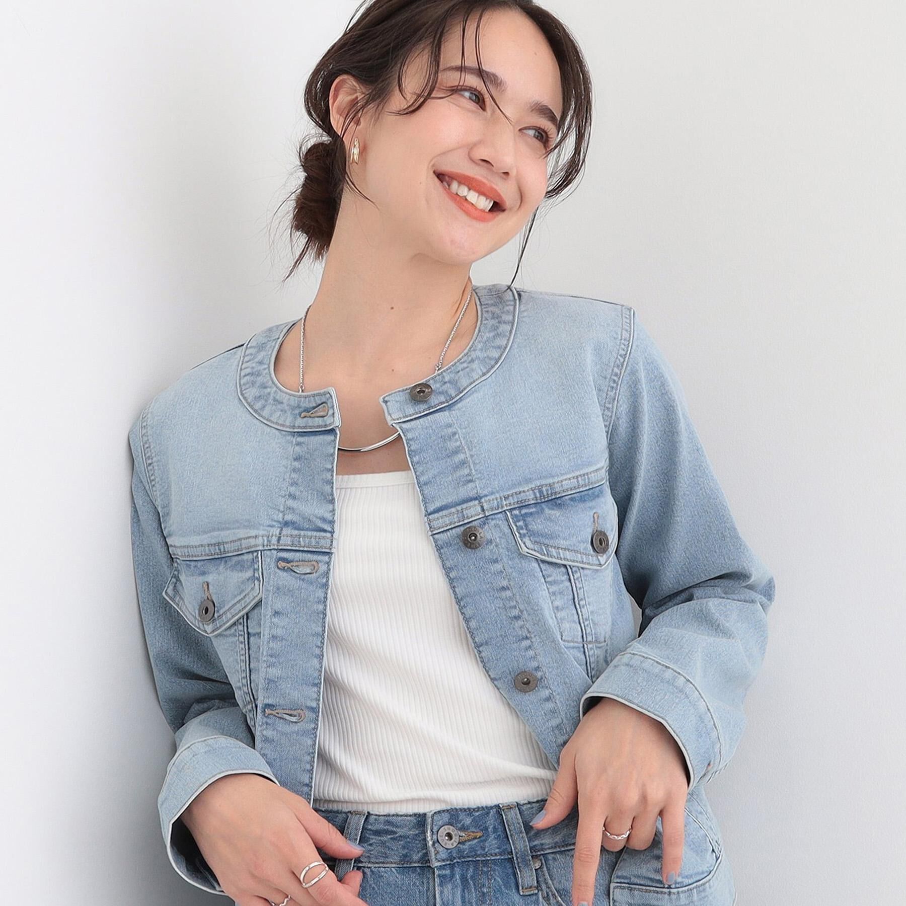 SHOO･LA･RUE「【SHOO・LA・RUE DENIM/S-LL/高レビュー】大人のための ノーカラーデニムジャケット」|デニムジャケット|