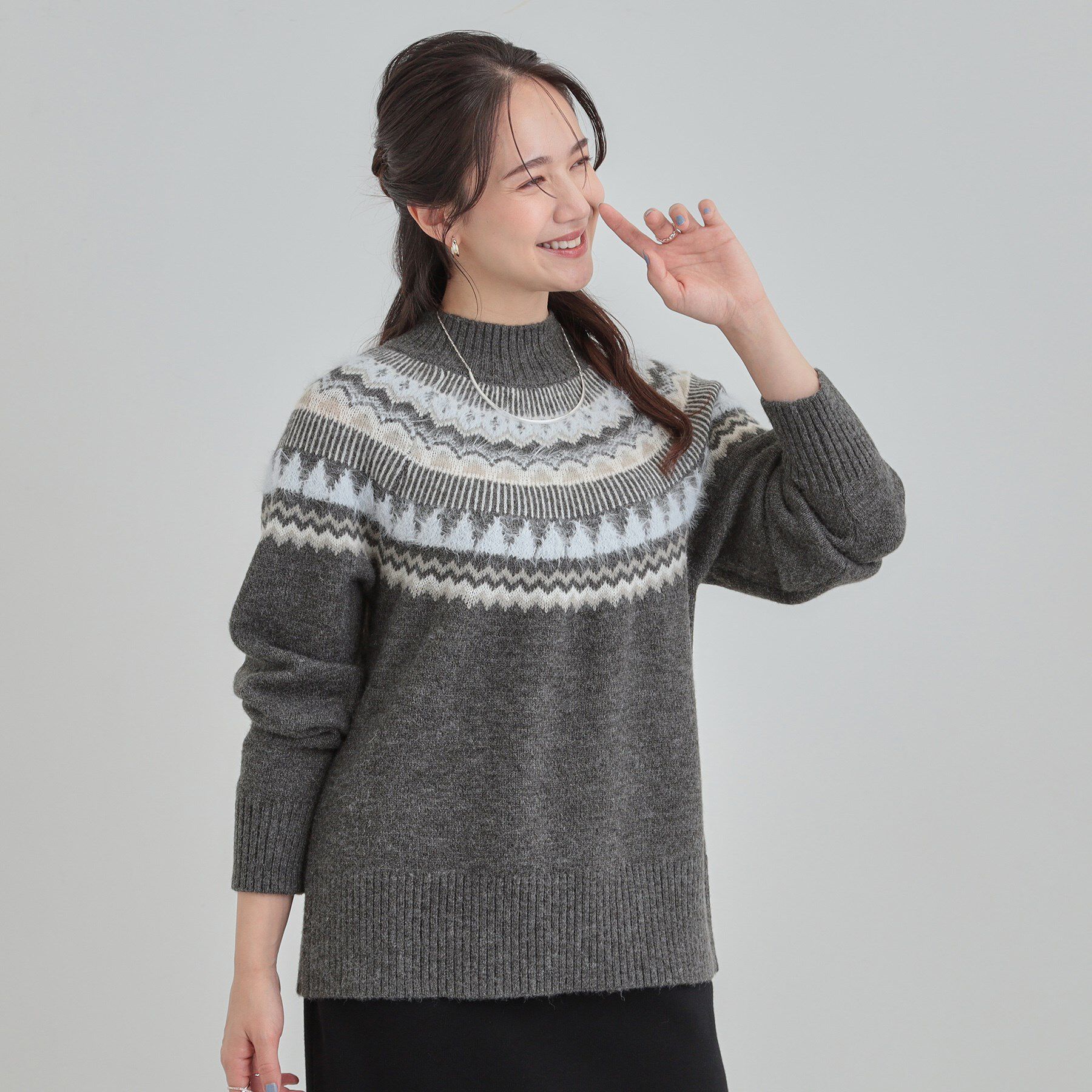 SHOO･LA･RUE「【洗濯機可/S-LL】配色が大人かわいい　フェアアイル柄求心ニット」|ニット・セーター|