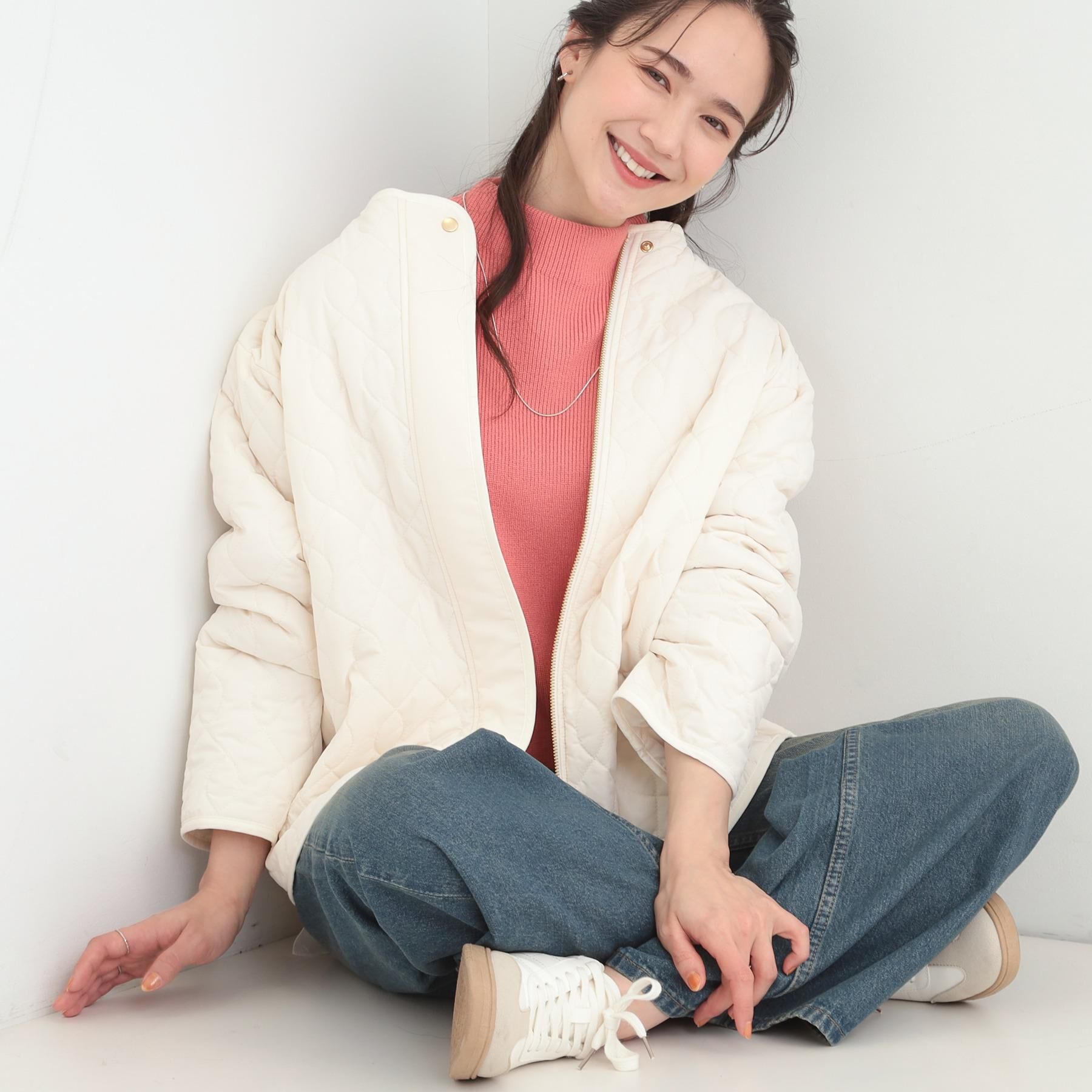 SHOO･LA･RUE「【洗濯機可/S-LL/撥水】ゴールドパーツで上品に 大人が着たい ノーカラーキルトジャケット」|ノーカラージャケット|