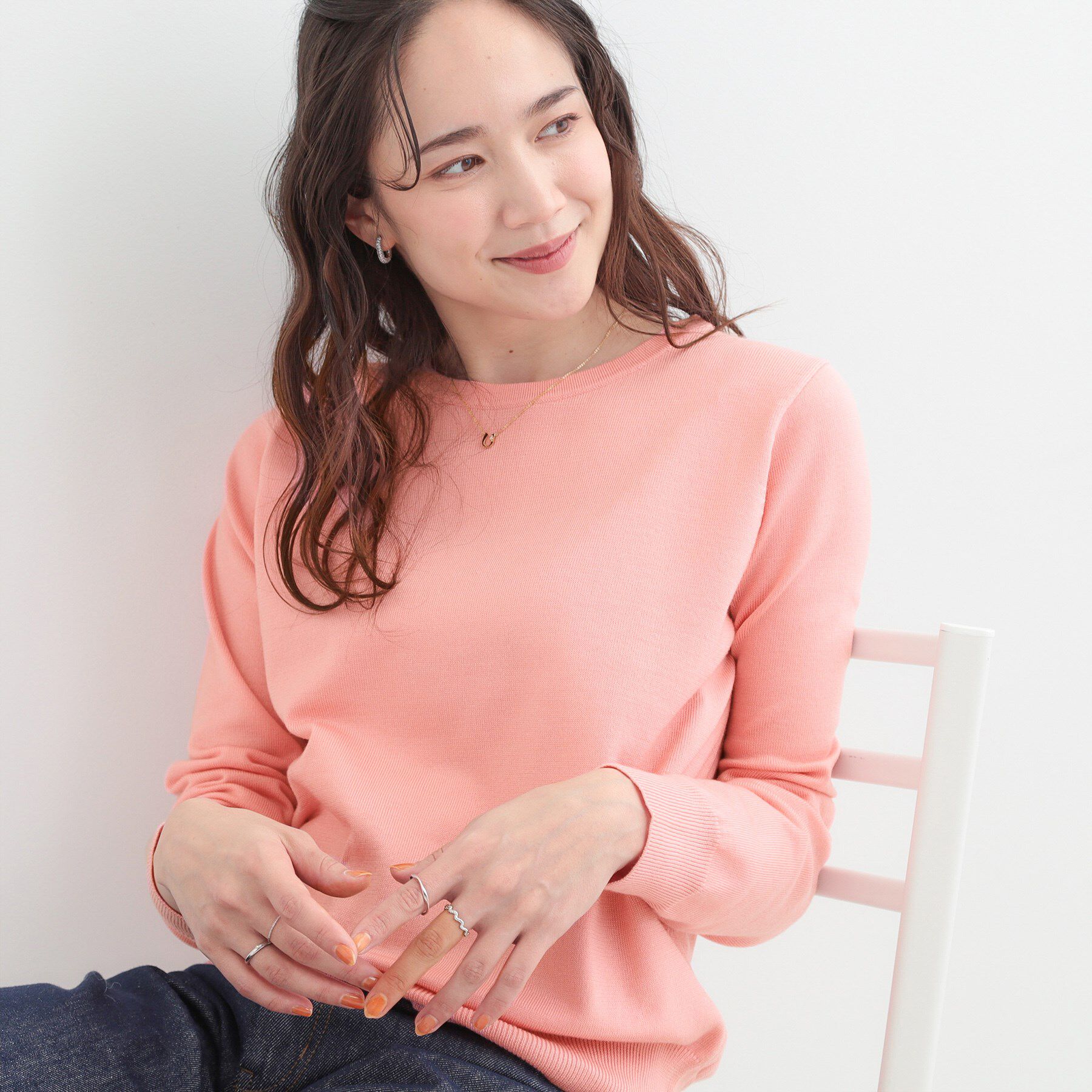 SHOO･LA･RUE「【洗濯機可/S-LL/アンサンブル可】結局、シンプル クルーネックニット」|ニット・セーター|ピンク(071)