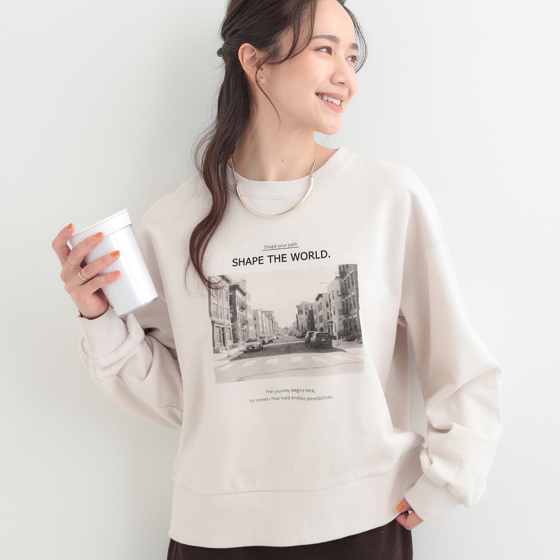 SHOO･LA･RUE「【綿100%/洗濯機可/S-LL/選べる4柄】ゆるっとおしゃれを叶える　プリントアソートスウェット」|パーカー|グレージュ(350)