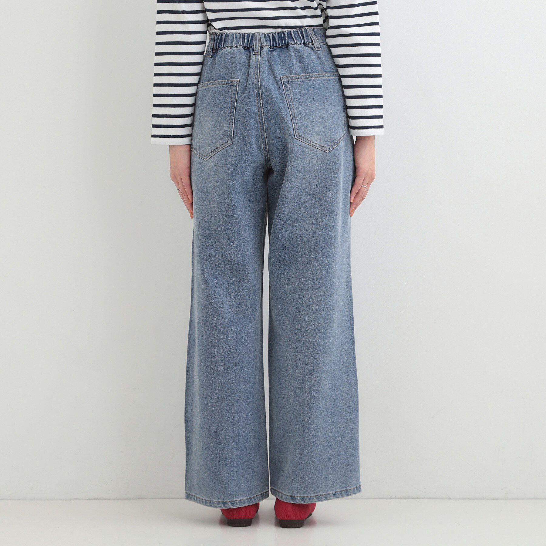 SHOO･LA･RUE「【S-LL】脚のラインを拾いにくい デニムワイドパンツ」|デニム|