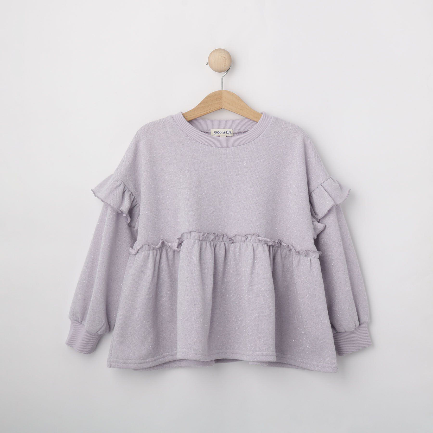 SHOO･LA･RUE「【100-150cm】ラメ裏毛ペプラムトップス」|Tシャツ・カットソー|ラベンダー(080)
