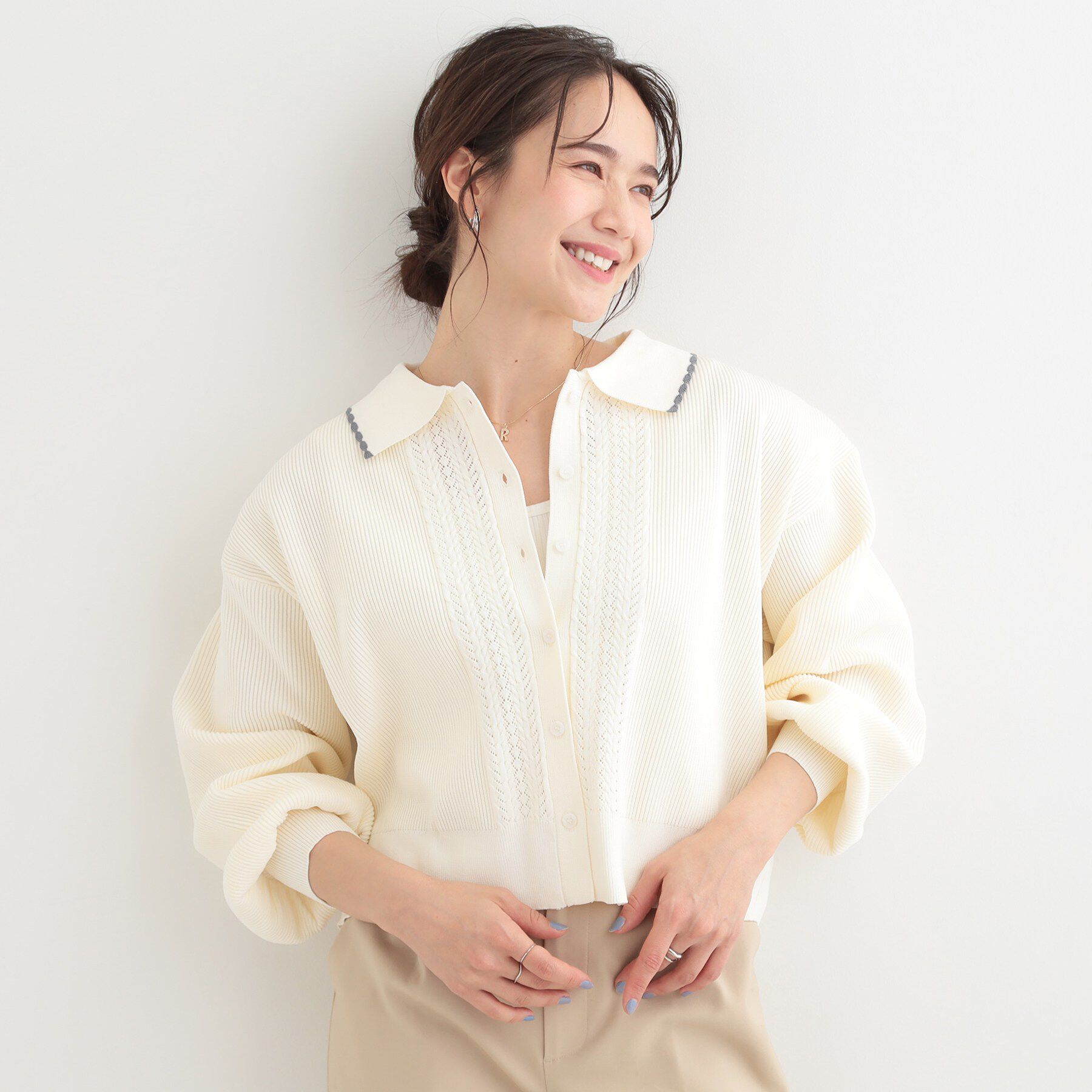 SHOO･LA･RUE「襟付きレース風カーディガン」|カーディガン|