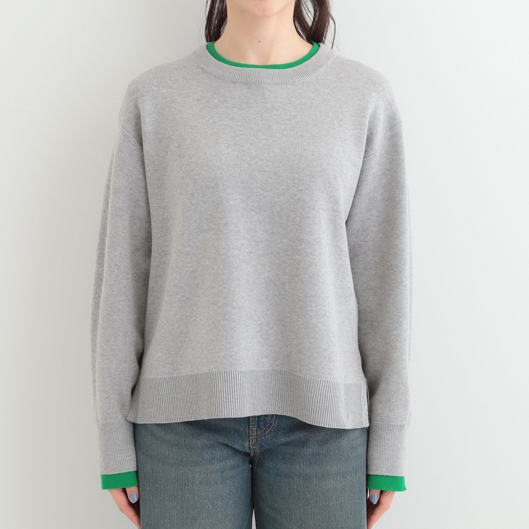 SHOO･LA･RUE「【洗濯機可/S-LL/インしなくても着られる】配色が上品 レイヤード風スウェットライクニット」|ニット・セーター|