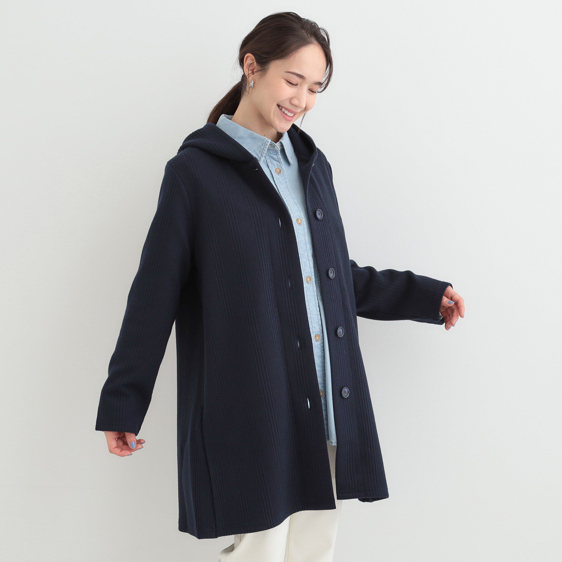 SHOO･LA･RUE「【洗濯機可/S-LL】体型をカバーしながらスマートに魅せる。ストライプジャカード コーディガン」|その他|