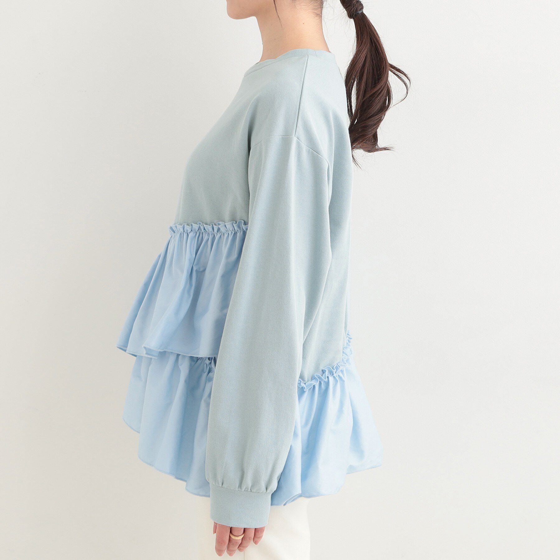 SHOO･LA･RUE「【洗濯機可】ほんのり甘い アシンメトリーフリルの上品トップス」|パーカー|