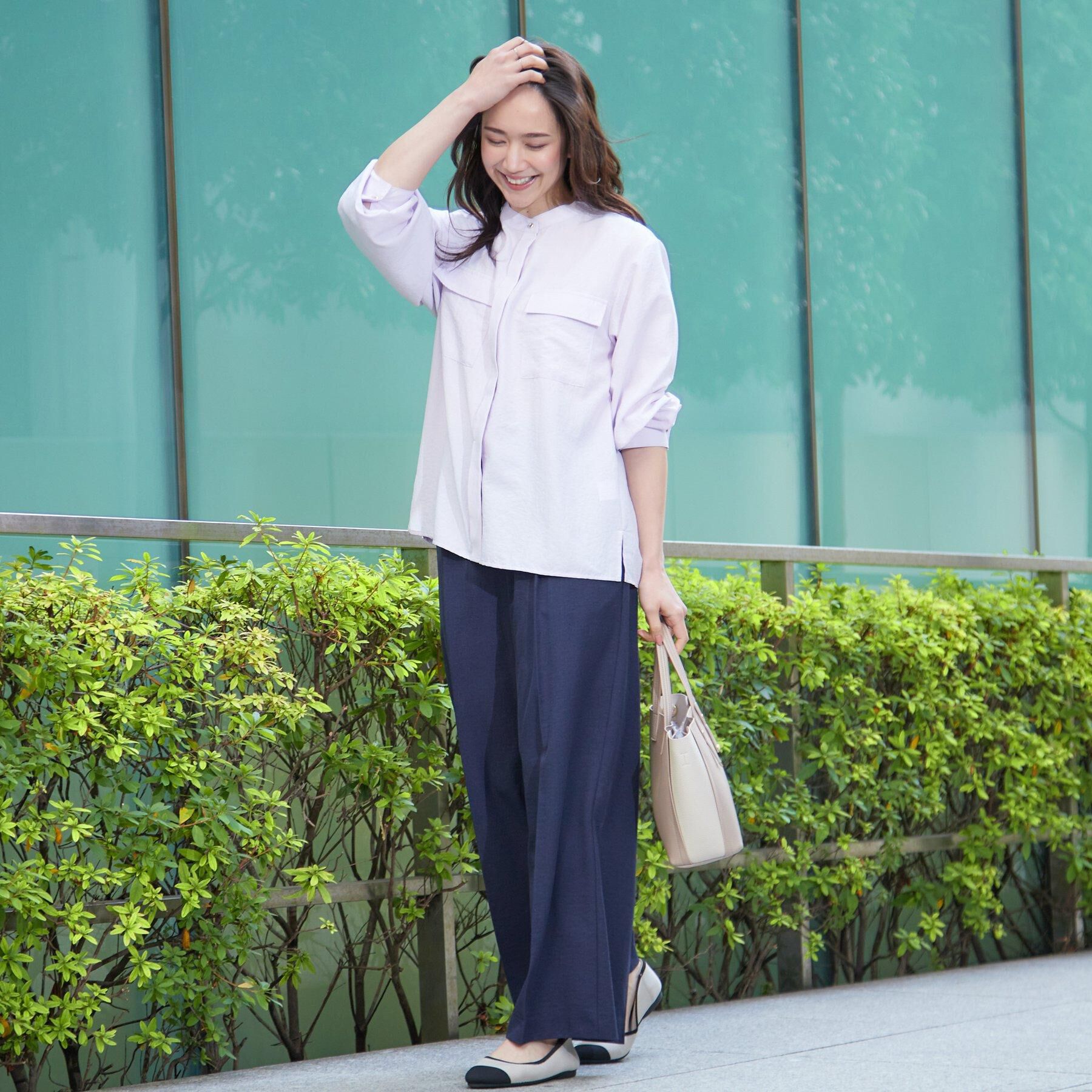 SHOO･LA･RUE「【イージーケア/S-LL/UV】きれいめにもラフにも　ダブルフラップポケットバンドカラーシャツ」|シャツ・ブラウス|