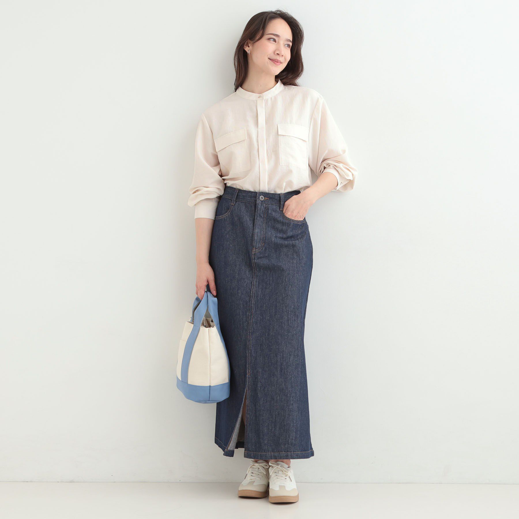 SHOO･LA･RUE「【イージーケア/S-LL/UV】きれいめにもラフにも　ダブルフラップポケットバンドカラーシャツ」|シャツ・ブラウス|