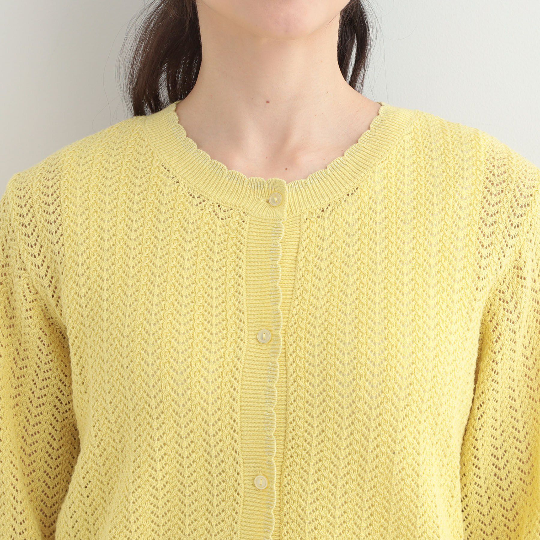 SHOO･LA･RUE「編み柄が上品 ラメ配色透かし編みカーディガン」|カーディガン|