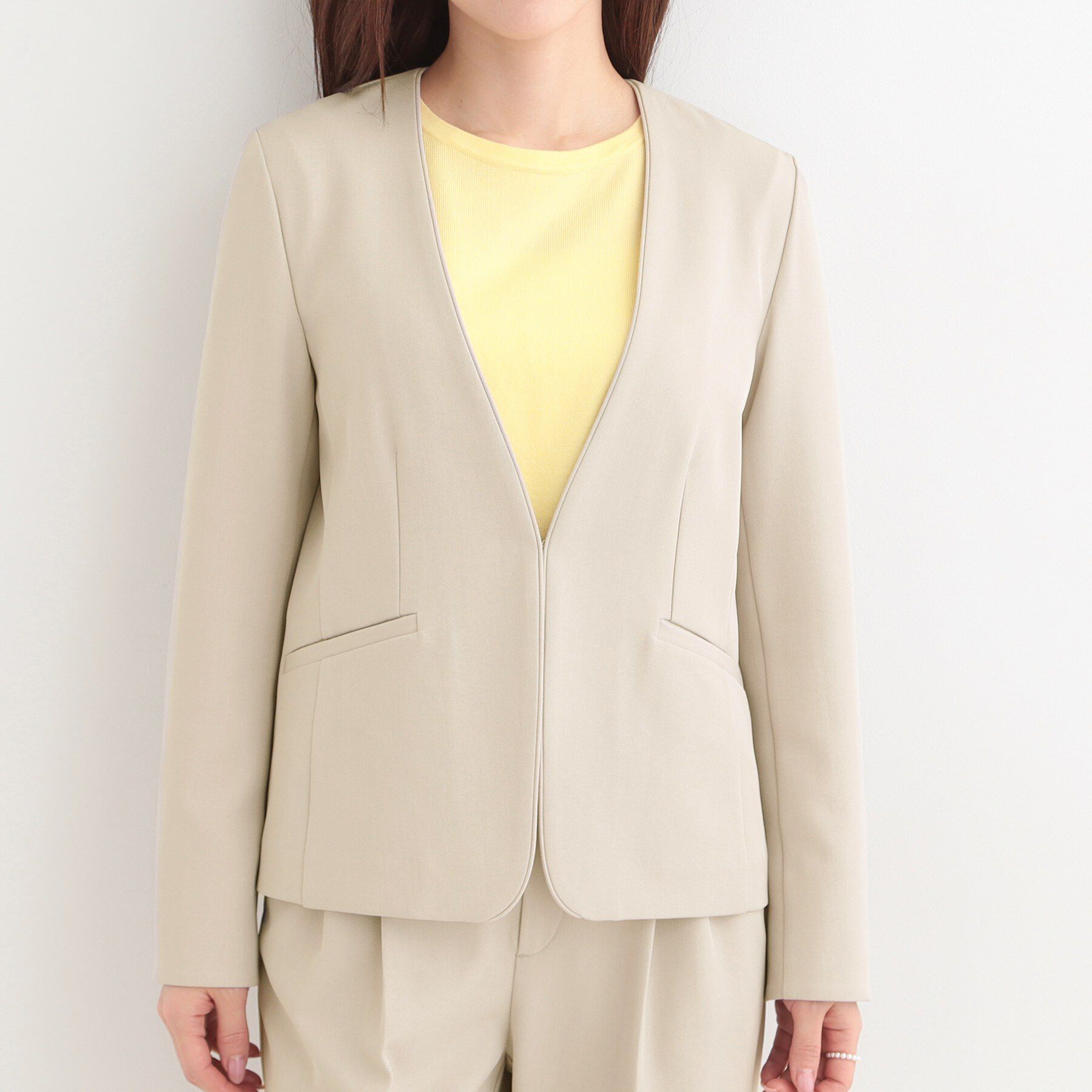 SHOO･LA･RUE「【洗濯機可/UV/SS-3L】すっきり好印象 ノーカラージャケット」|ノーカラージャケット|