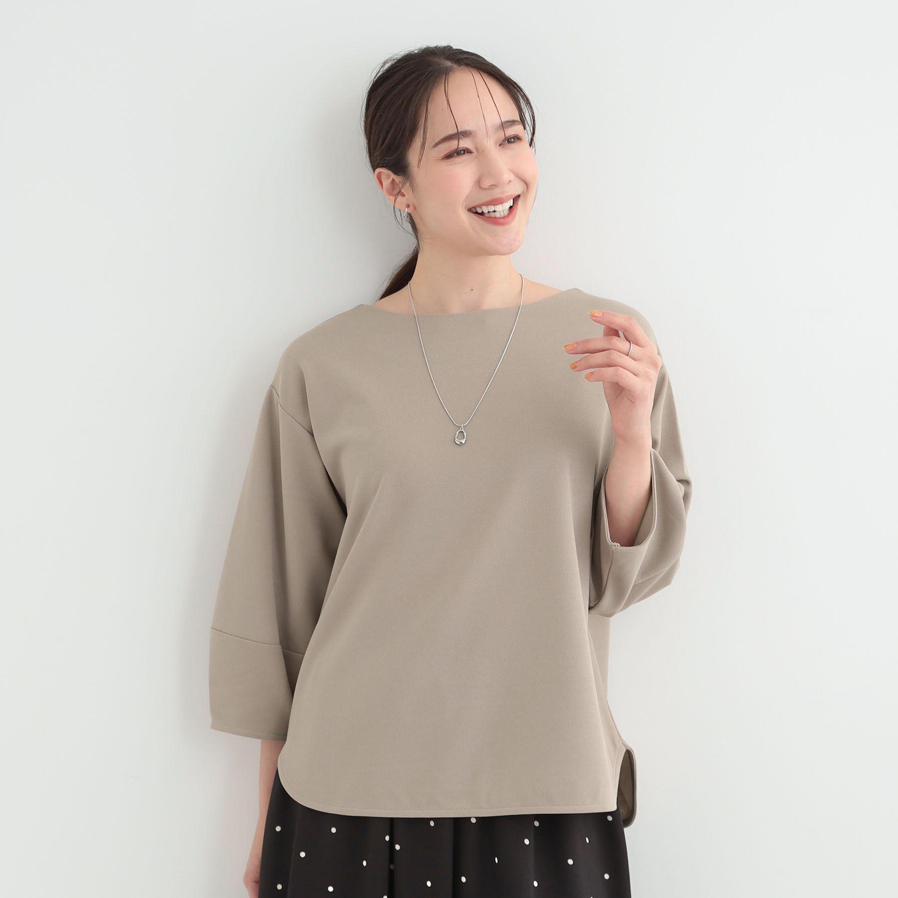 SHOO･LA･RUE「【2点セット/7分袖/S-LL】ランタンスリーブで女性らしい インせず着られる ネックレス付きブラウ」|シャツ・ブラウス|