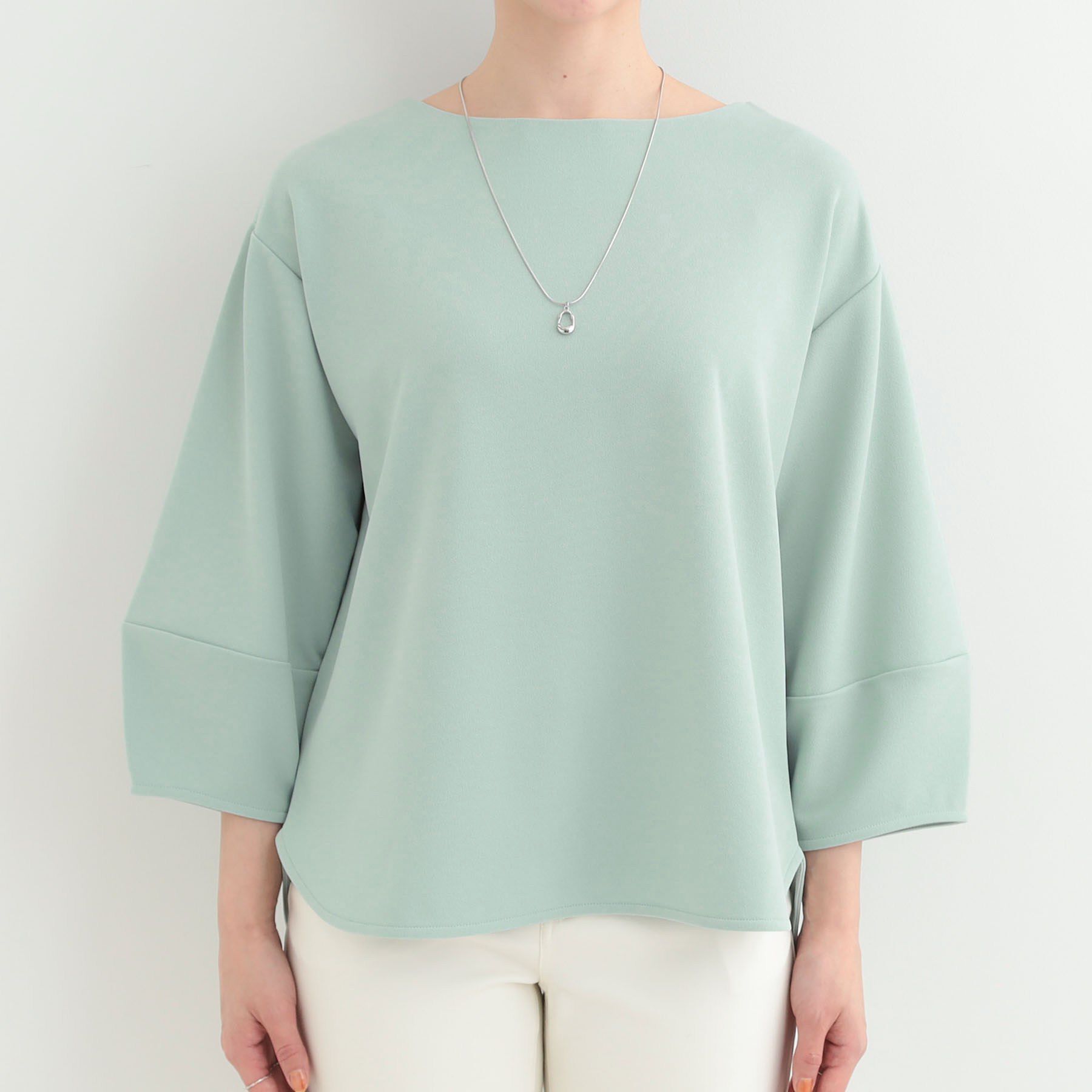 SHOO･LA･RUE「【2点セット/7分袖/S-LL】ランタンスリーブで女性らしい インせず着られる ネックレス付きブラウ」|シャツ・ブラウス|