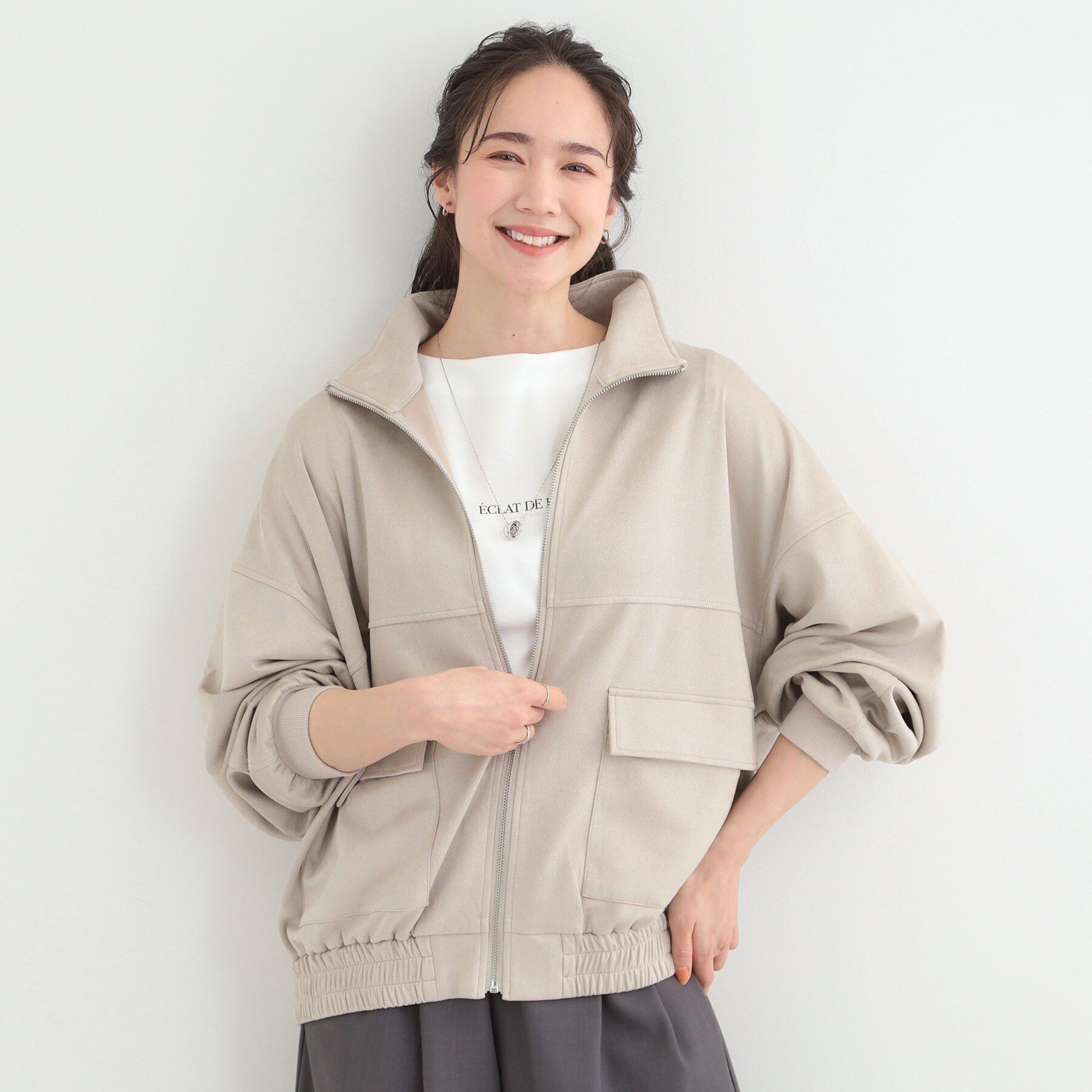 SHOO･LA･RUE「とろける手触り　カットスエードスタンドブルゾン」|ブルゾン・スタジャン|