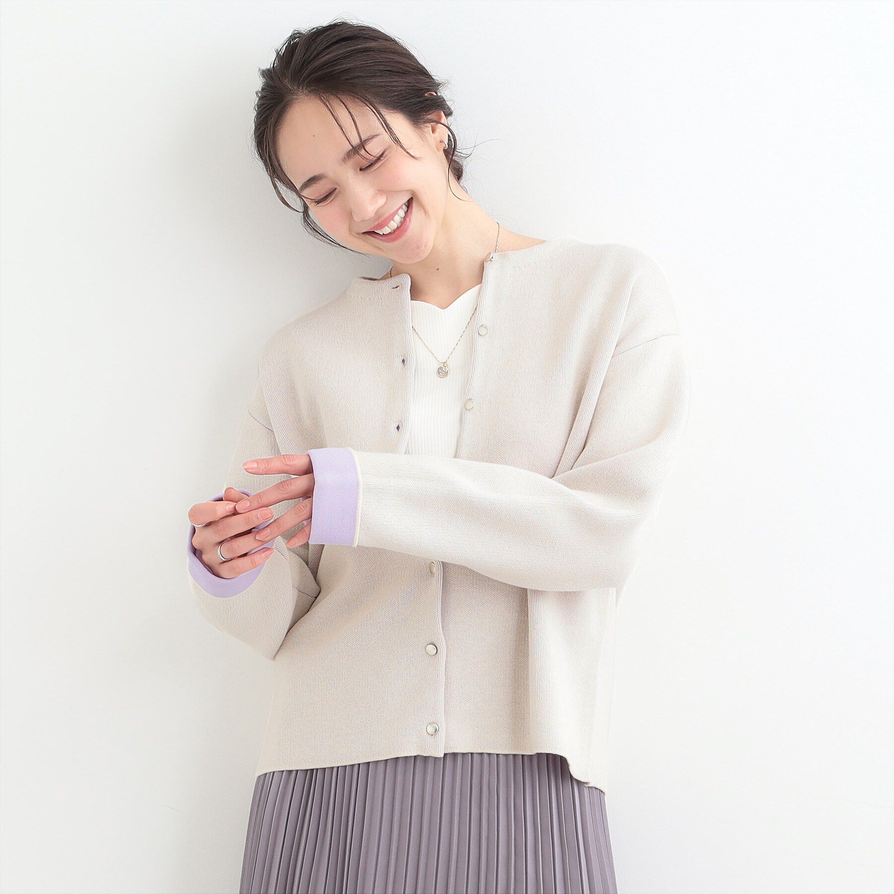 SHOO･LA･RUE「【洗濯機可/S-LL】品良くきまる 配色カーディガン」|カーディガン|