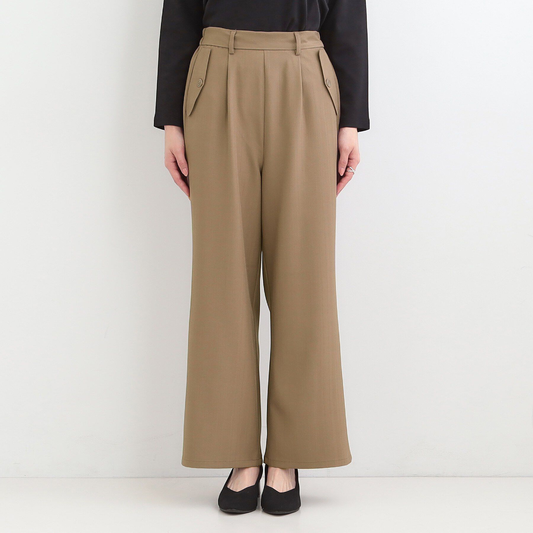 SHOO･LA･RUE「【洗濯機可/S-LL】フラップポケットがアクセント ヘリンボーンワイドパンツ」|その他|