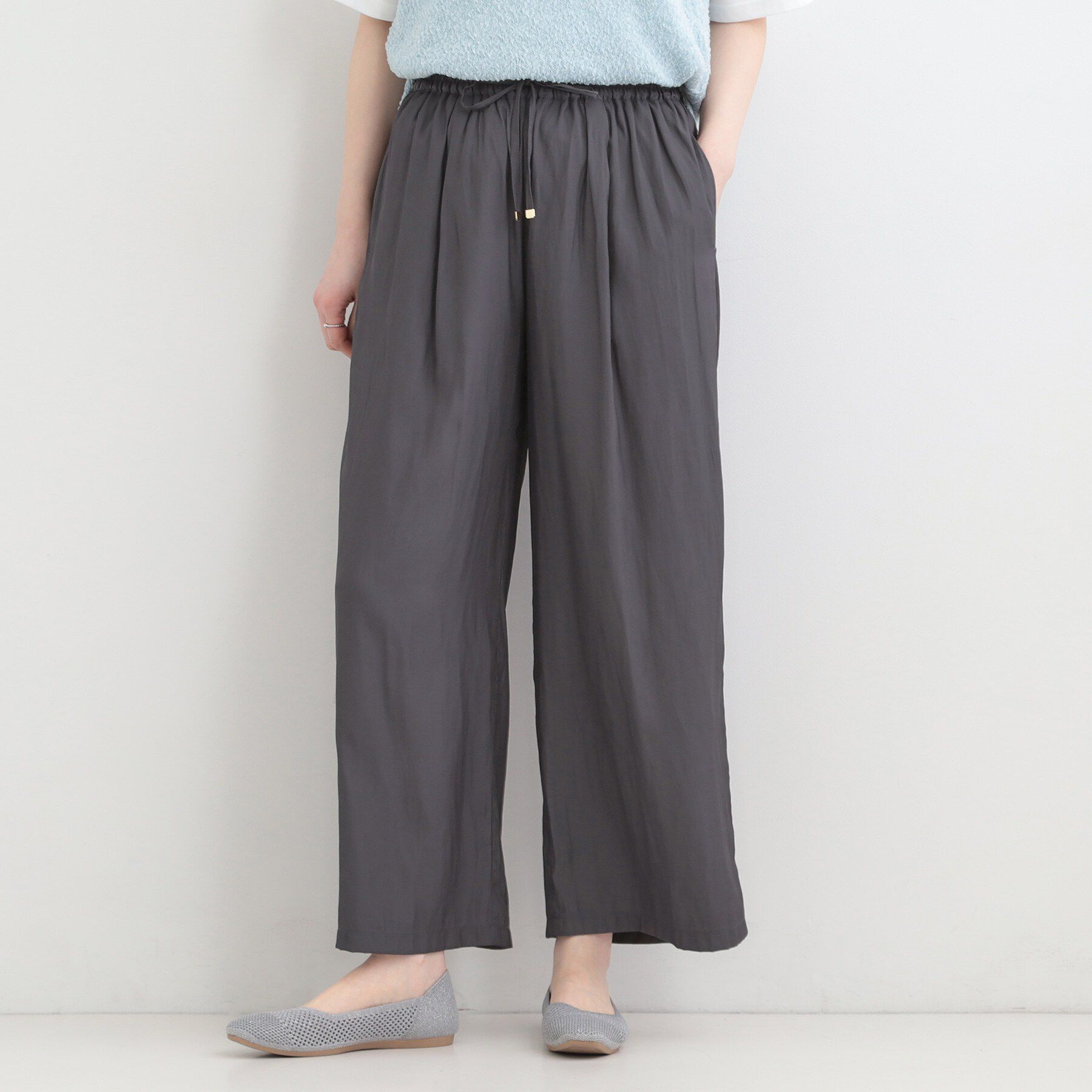 SHOO･LA･RUE「【選べる4柄/洗濯機可】さらっとしなやか　サテンワイドパンツ」|その他|