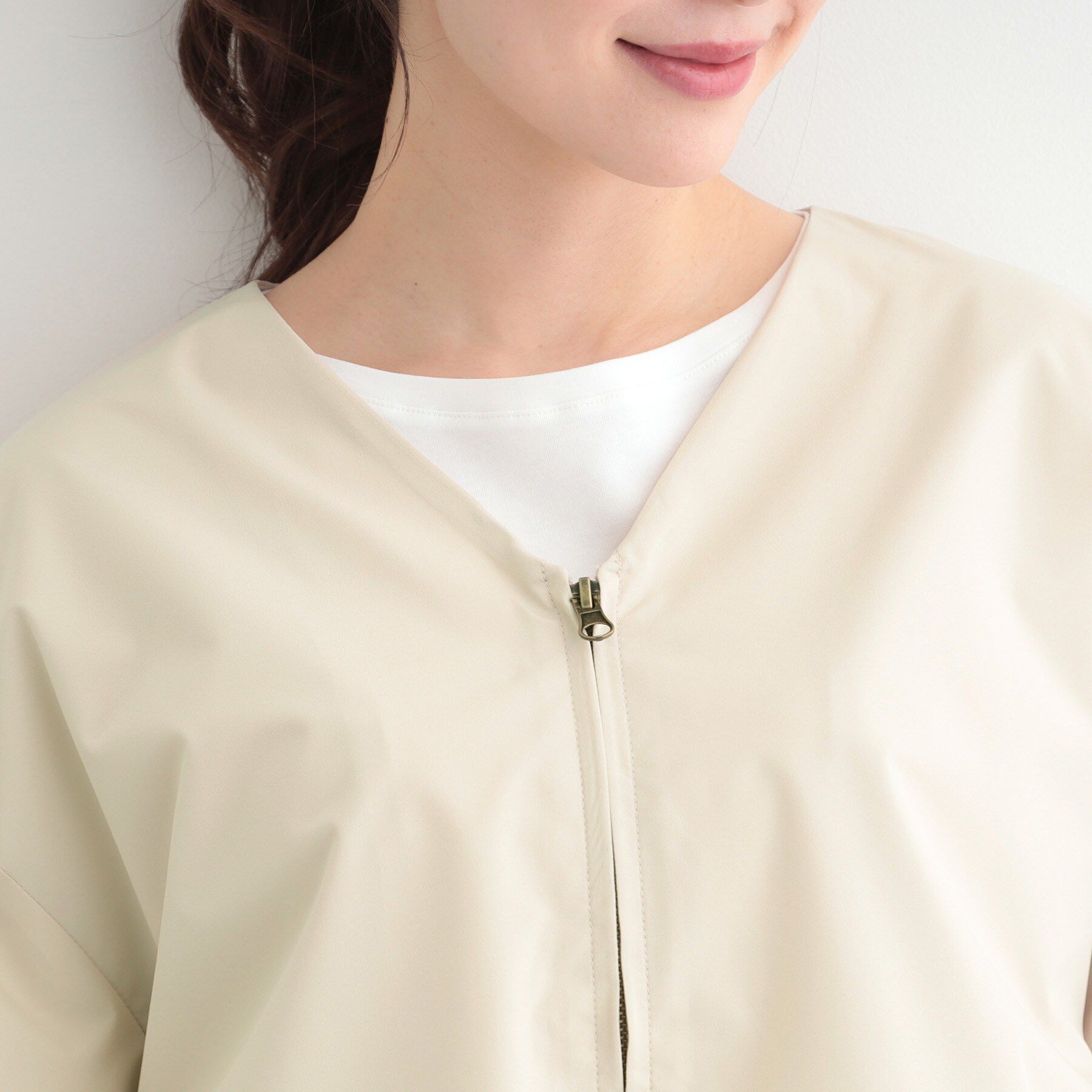 SHOO･LA･RUE「【防風/撥水/S-LL】顔回りすっきり見え　Vネックバルーンブルゾン」|ブルゾン・スタジャン|