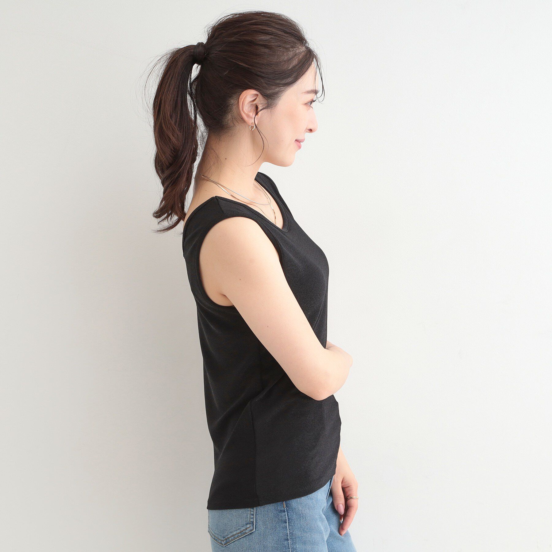 SHOO･LA･RUE「【前後2WAY/洗濯機可/S-LL】コーデのさりげないアクセントに　きらきらラメタンク」|キャミソール|