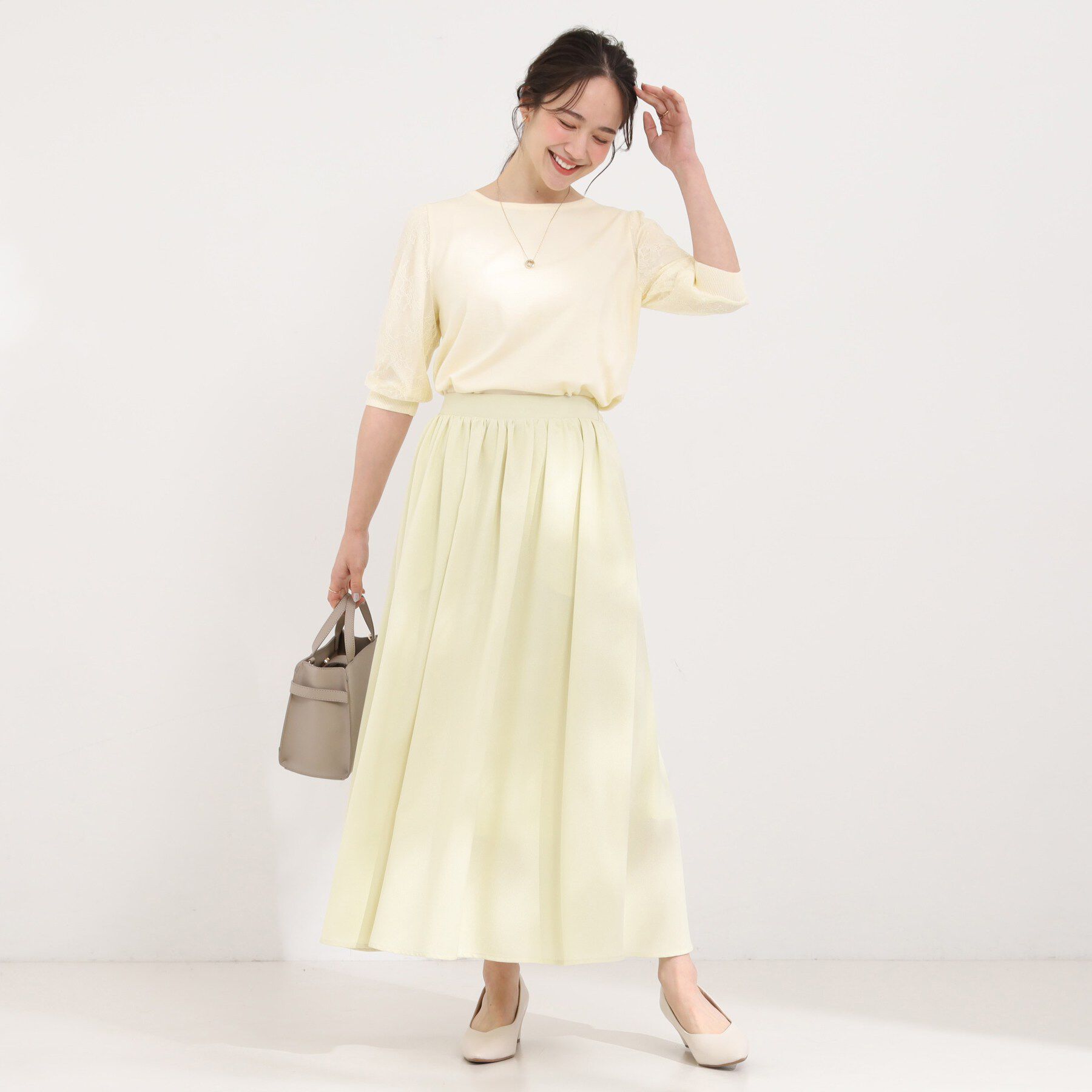 SHOO･LA･RUE「【洗濯機可/S-LL】華やかレース5分袖ニット」|ニット・セーター|