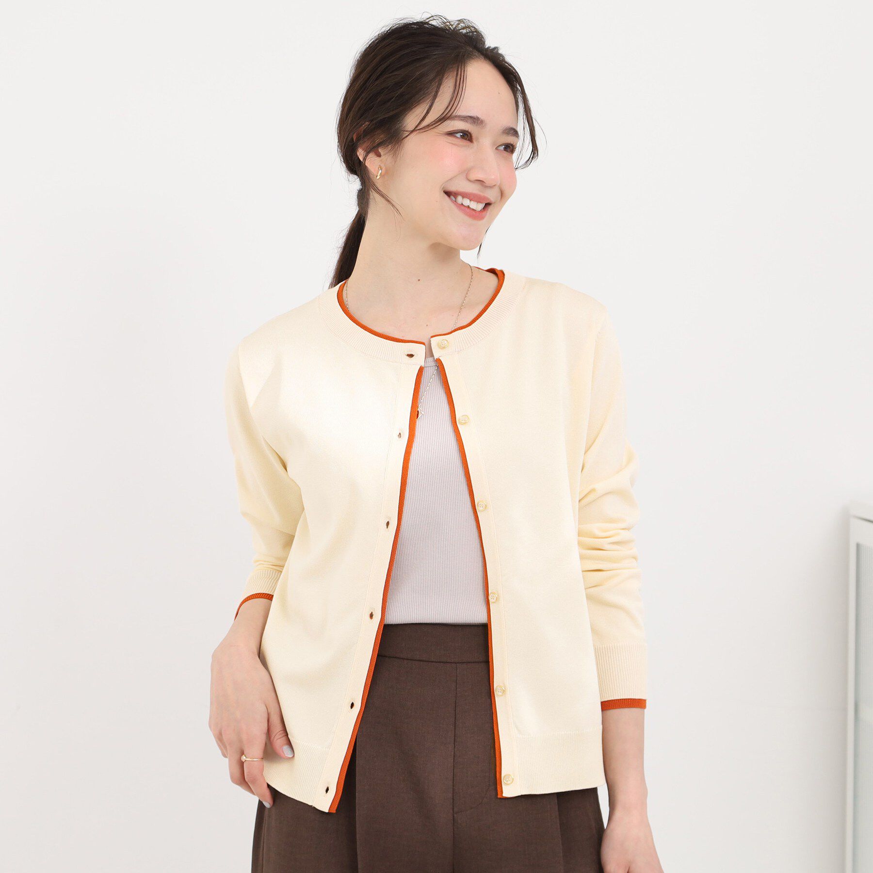 SHOO･LA･RUE「【洗濯機可/S-LL】配色がコーデのアクセントに レイヤード風クルーカーディガン」|カーディガン|