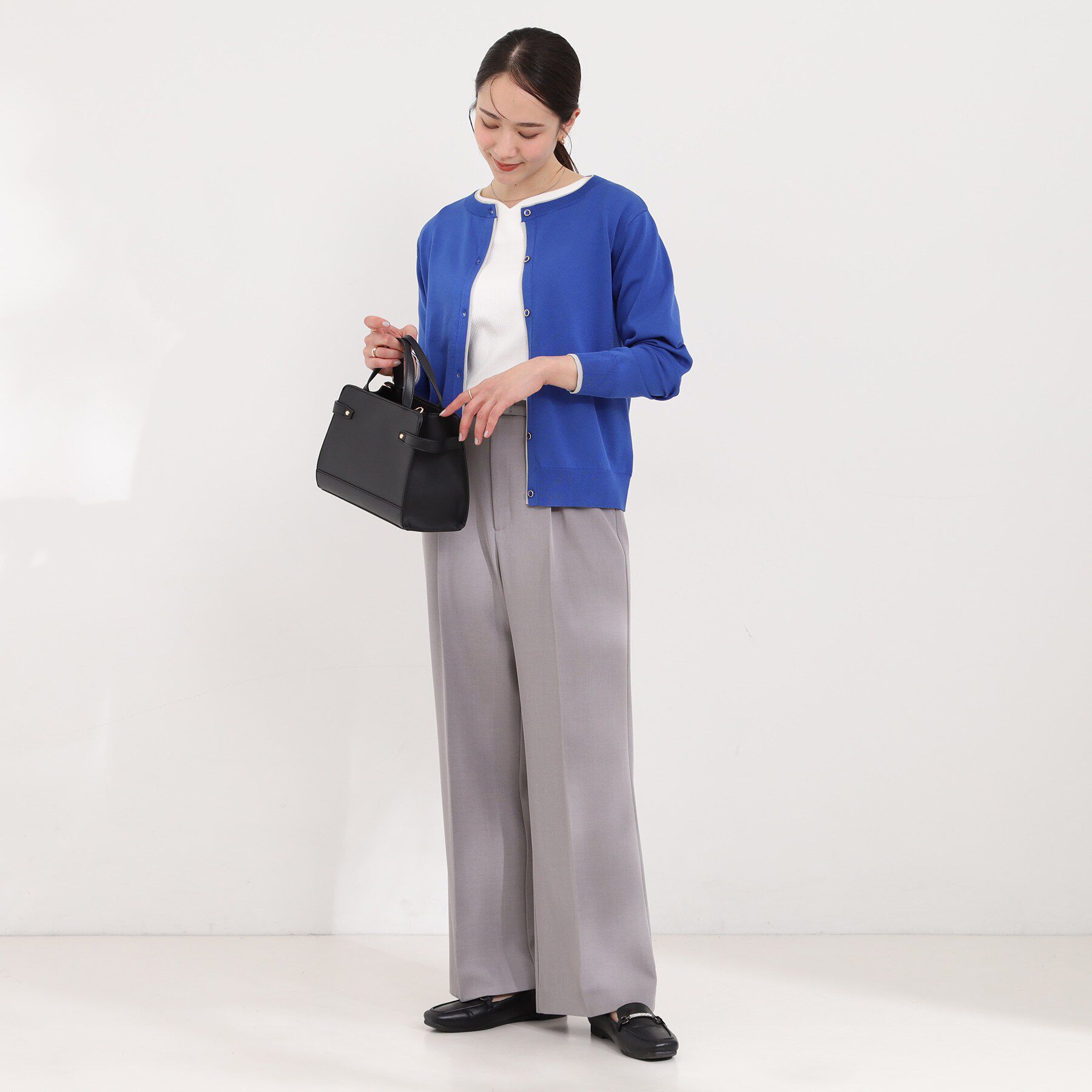 SHOO･LA･RUE「【洗濯機可/S-LL】配色がコーデのアクセントに レイヤード風クルーカーディガン」|カーディガン|