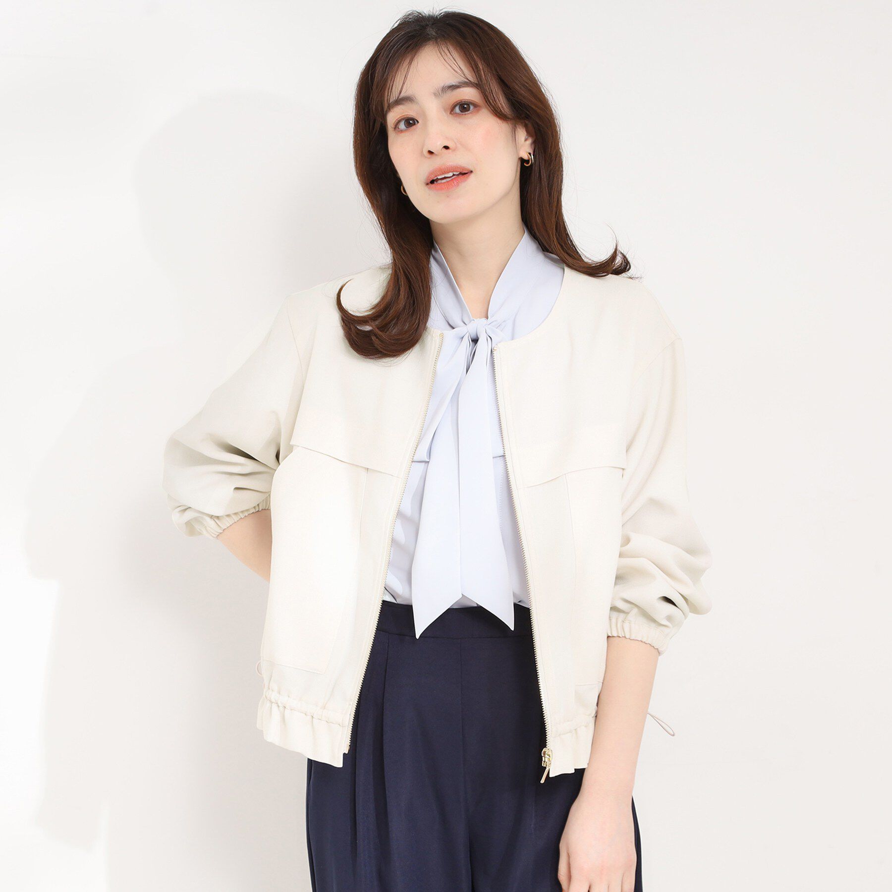 SHOO･LA･RUE「【S-LL】スタイルアップを叶える　大人のドロストブルゾン」|ブルゾン・スタジャン|