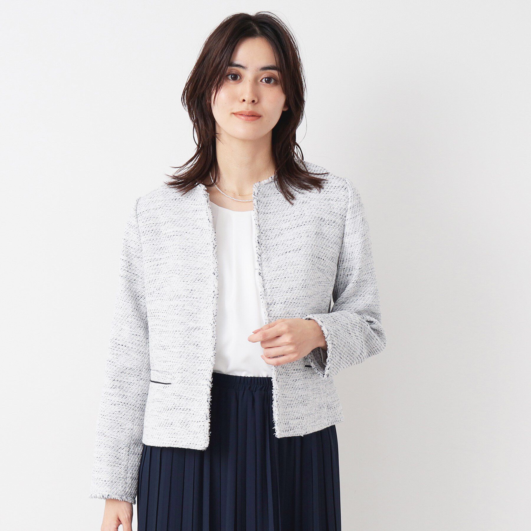 Dessin「【入卒/セレモニー】ツイードクルーネックジャケット」|ノーカラージャケット|