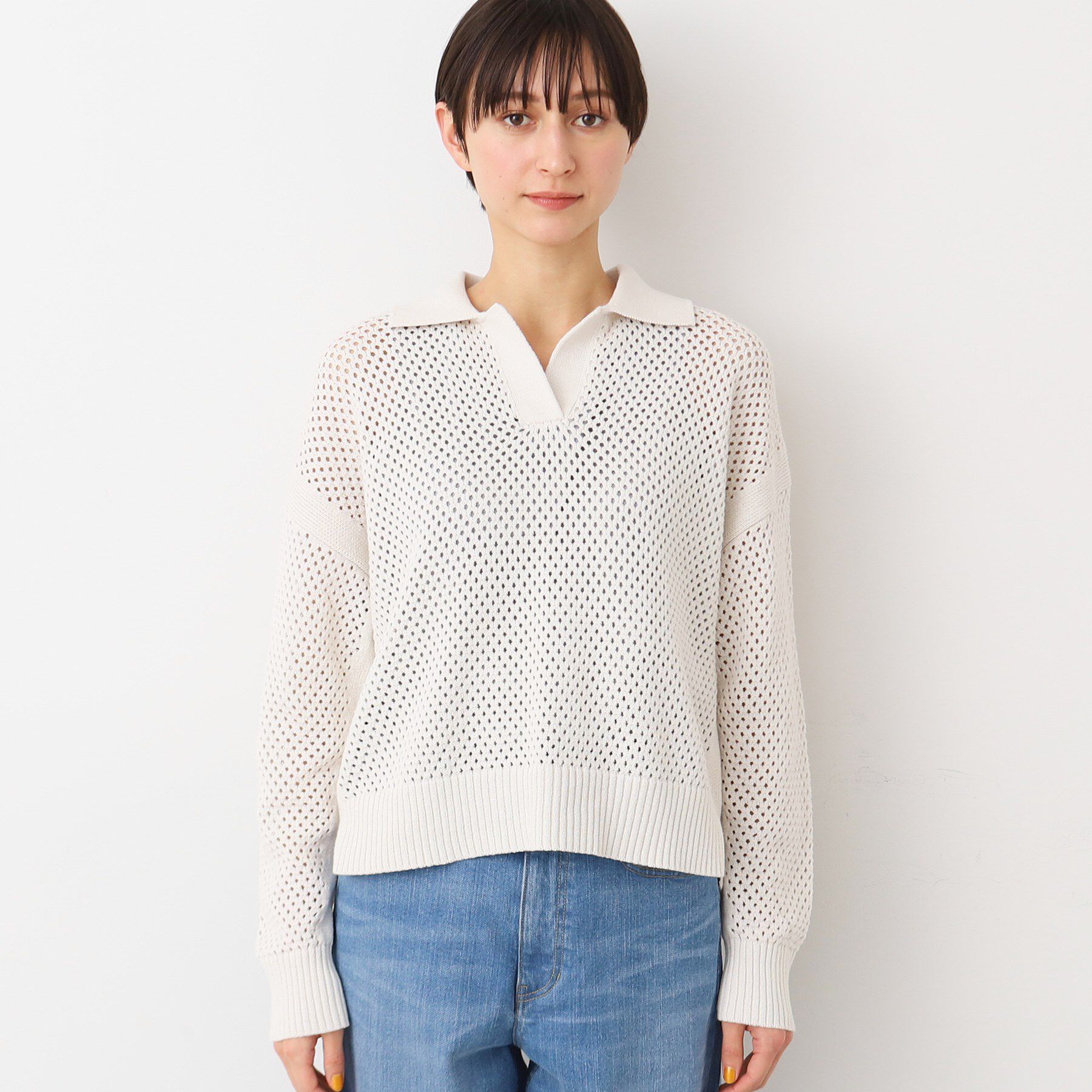 Dessin「【洗える】襟付きメッシュニット」|ニット・セーター|