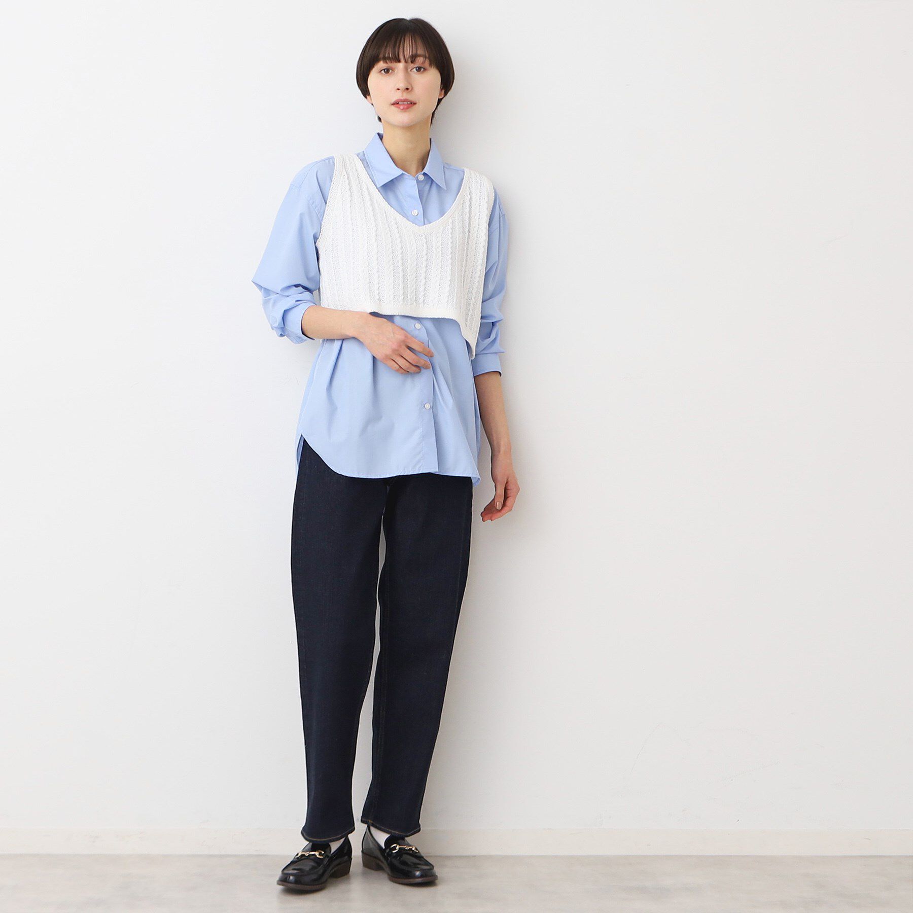 Dessin「【洗える】クロップド丈Vネックニットベスト」|ベスト・ジレ|