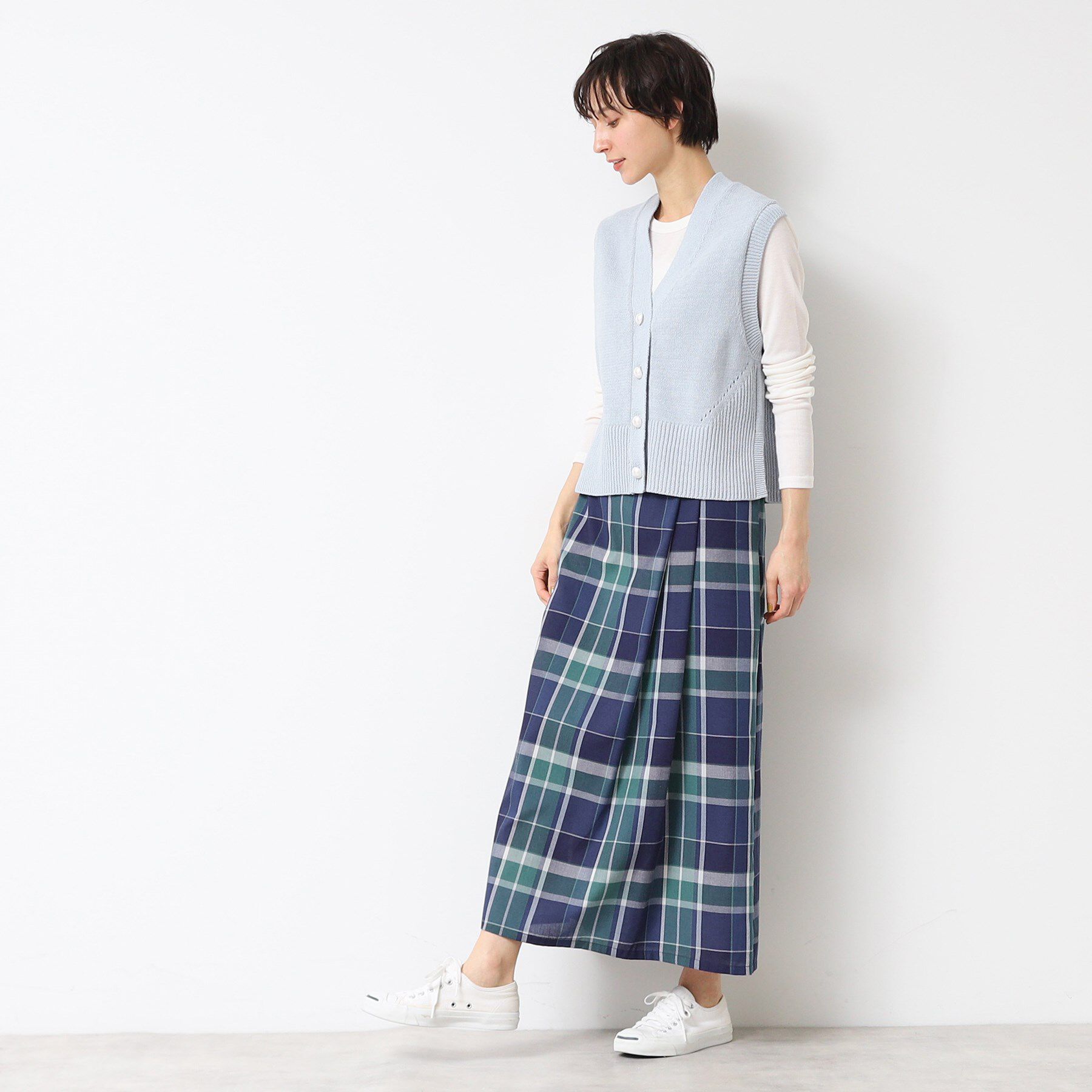 Dessin「【後ろゴム・洗える・4サイズ展開】映えチェック柄タック入りスカート（XS～L）」|スカート|