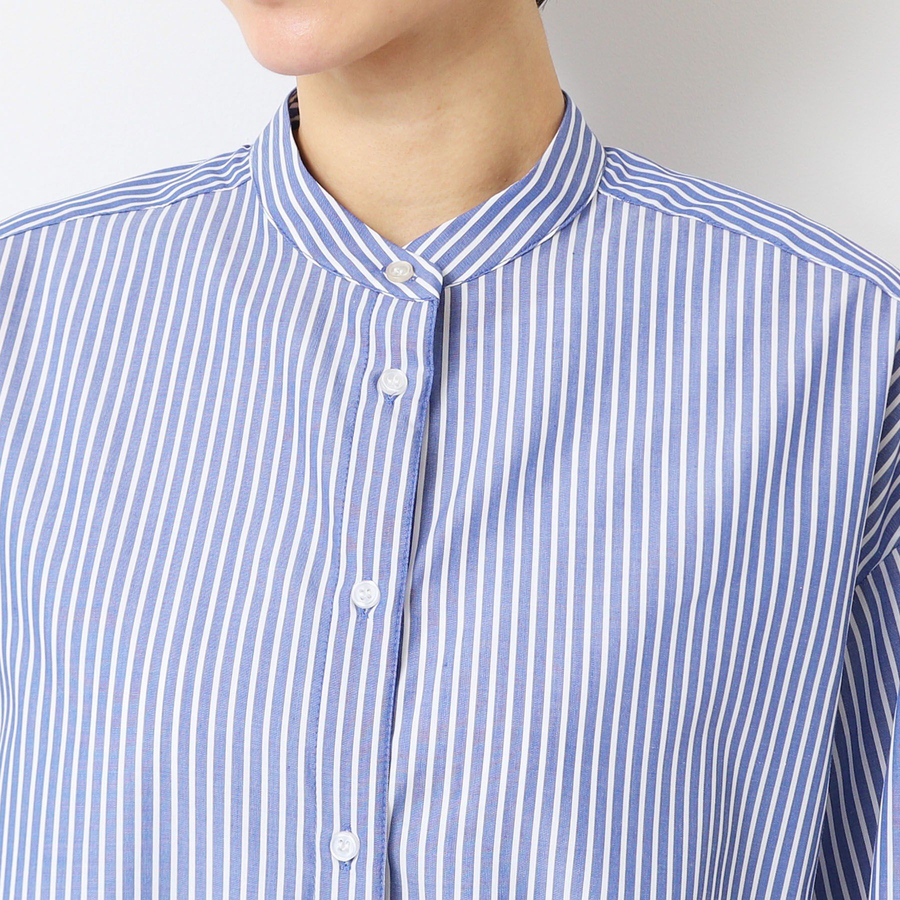 Dessin「【洗える】バンドカラーストライプシャツ（XS～L）」|シャツ・ブラウス|