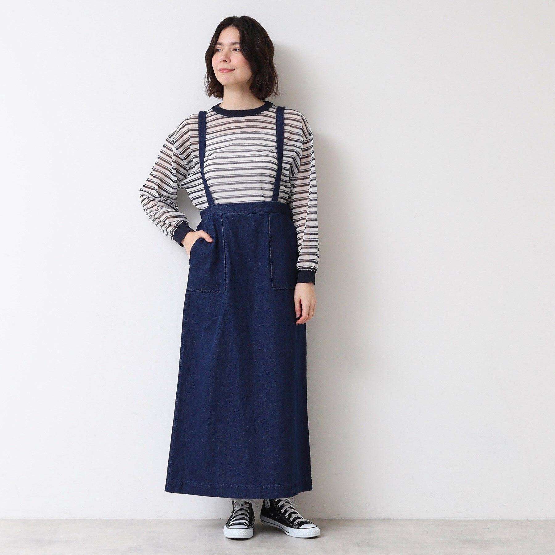 Dessin「【洗える・後ろゴム】サスペンダー付デニムスカート（S～L）」|スカート|ネイビー(094)