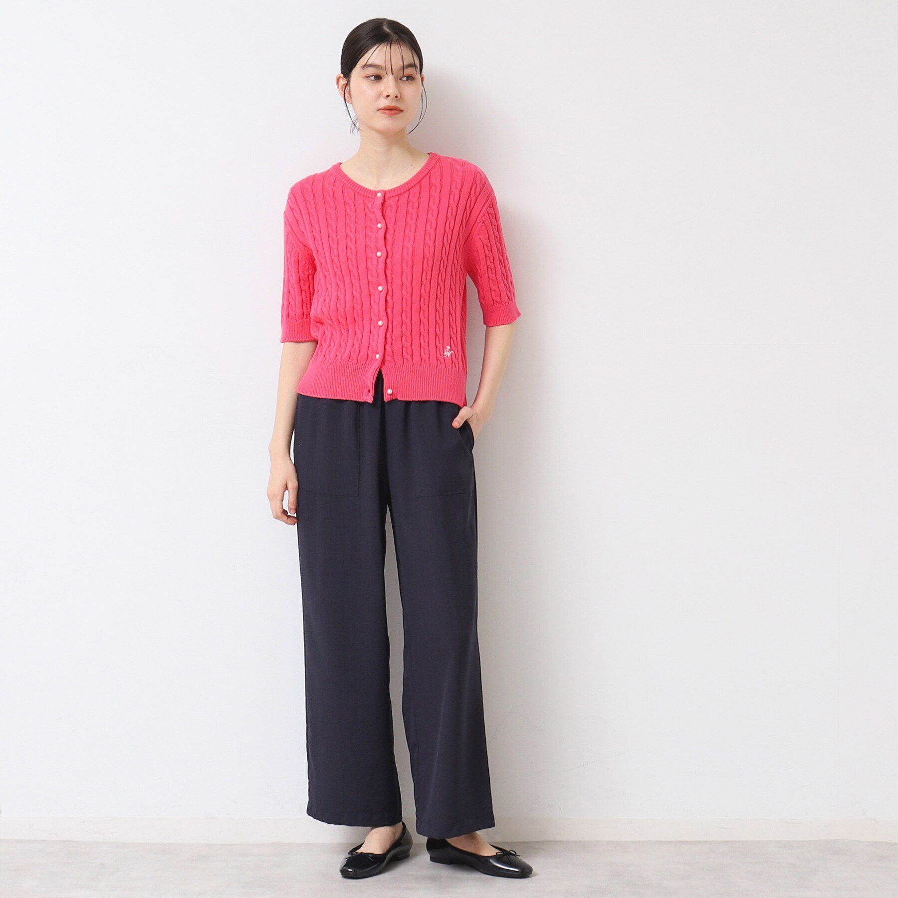 Dessin「【洗える】半袖ケーブルニットコットンカーディガン」|カーディガン|