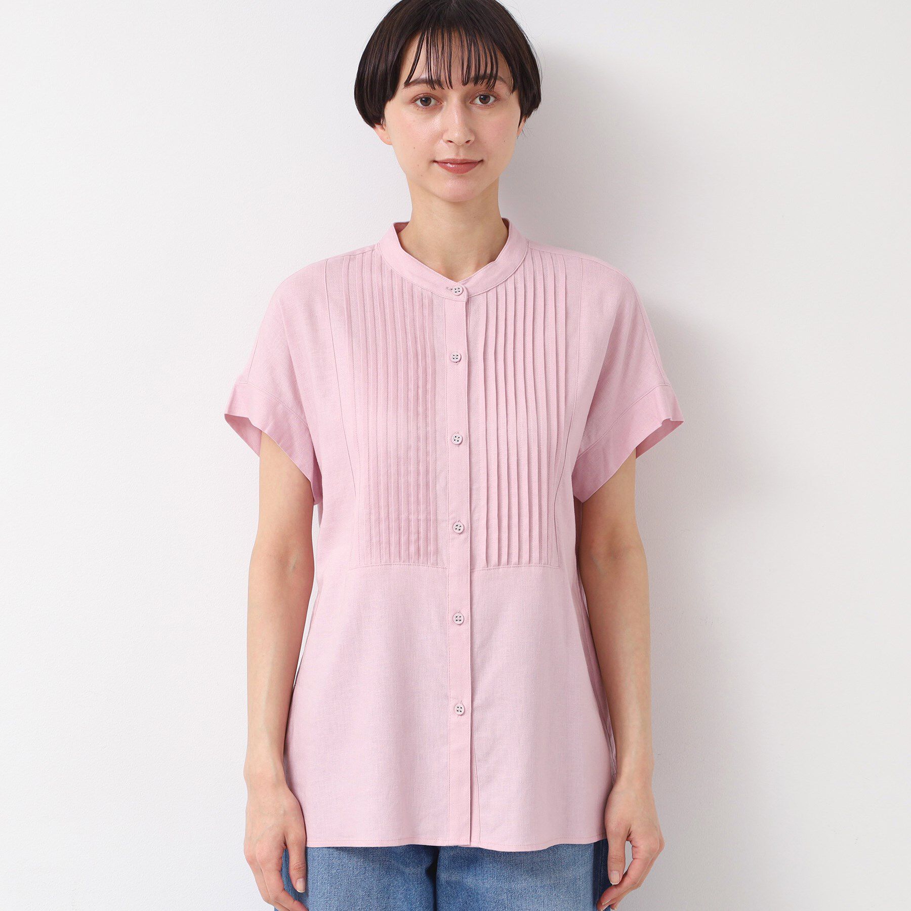 Dessin「【洗える】ピンタック入りバンドカラーブラウス（S～L）」|シャツ・ブラウス|