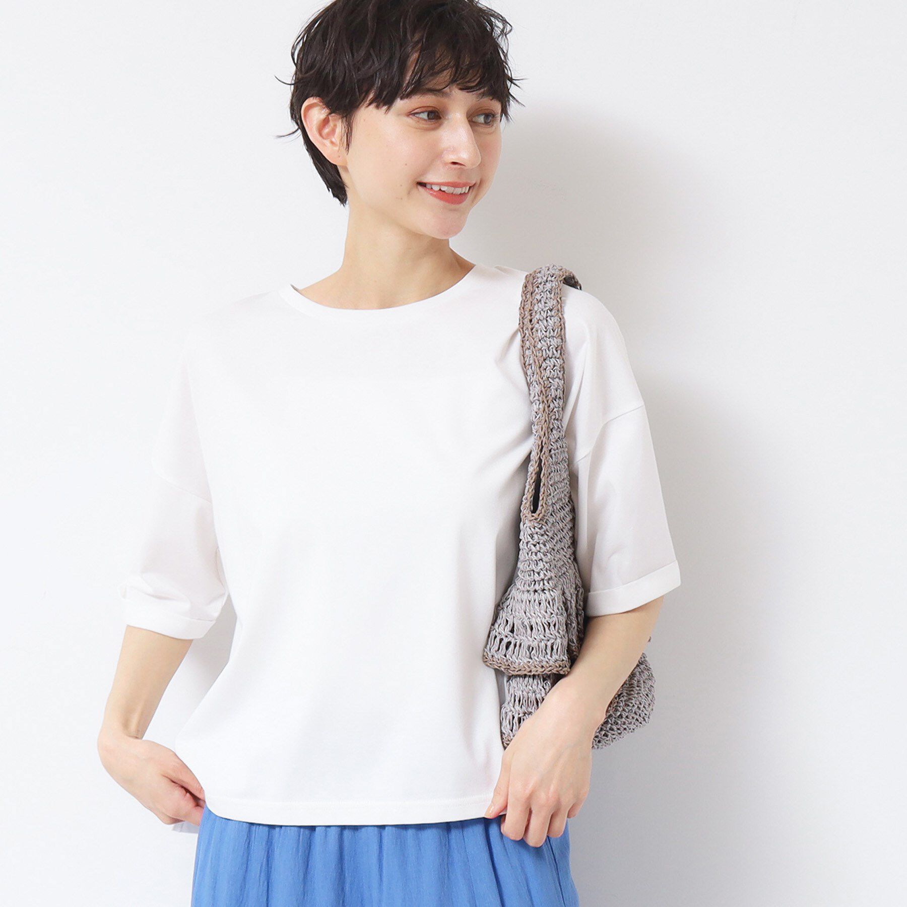 Dessin「【二の腕カバー/接触冷感/UV】ロールアップスリーブTシャツ（XS～L）」|Tシャツ・カットソー|ホワイト(002)