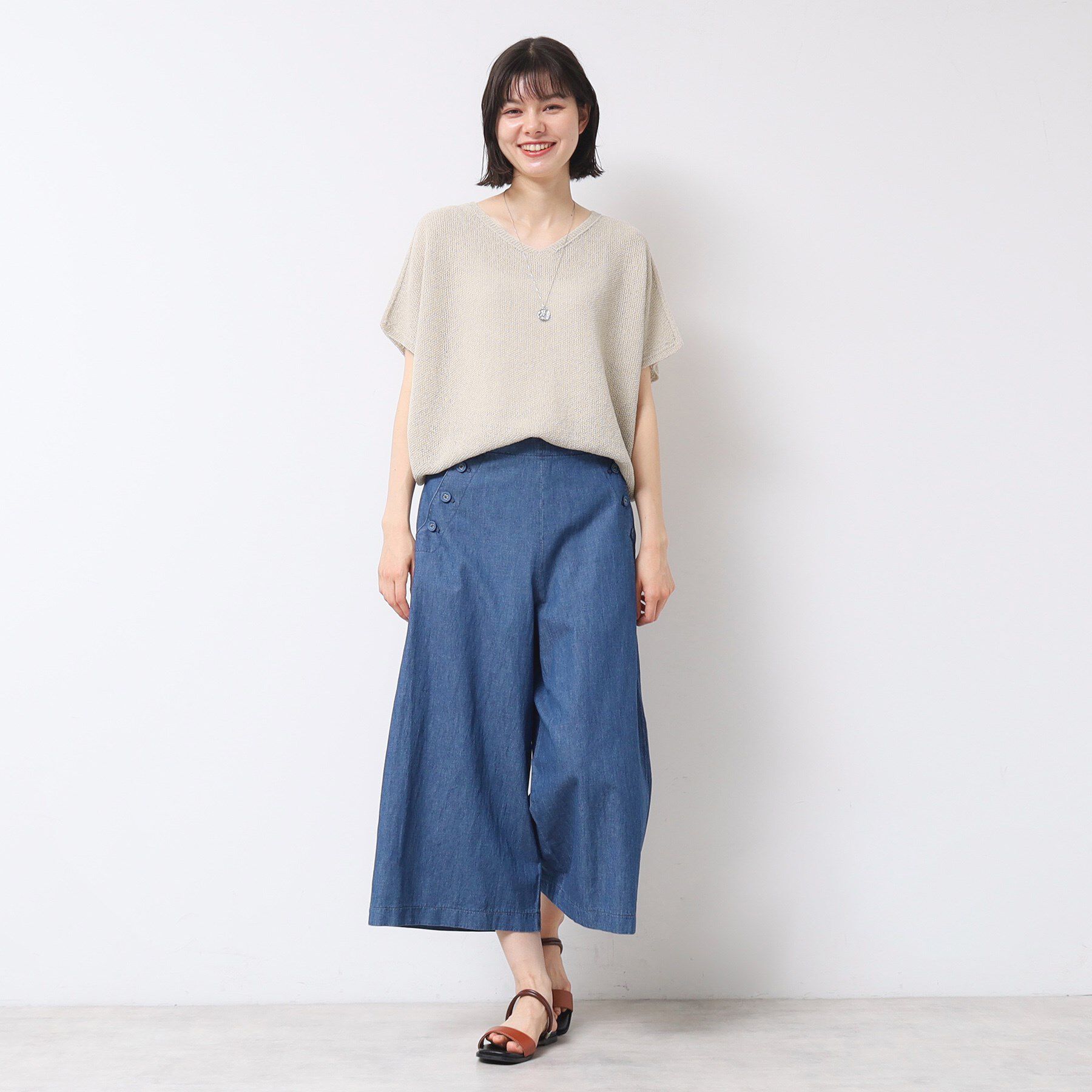 Dessin「【日本製・洗える】シームレスラインVネックニット」|ニット・セーター|