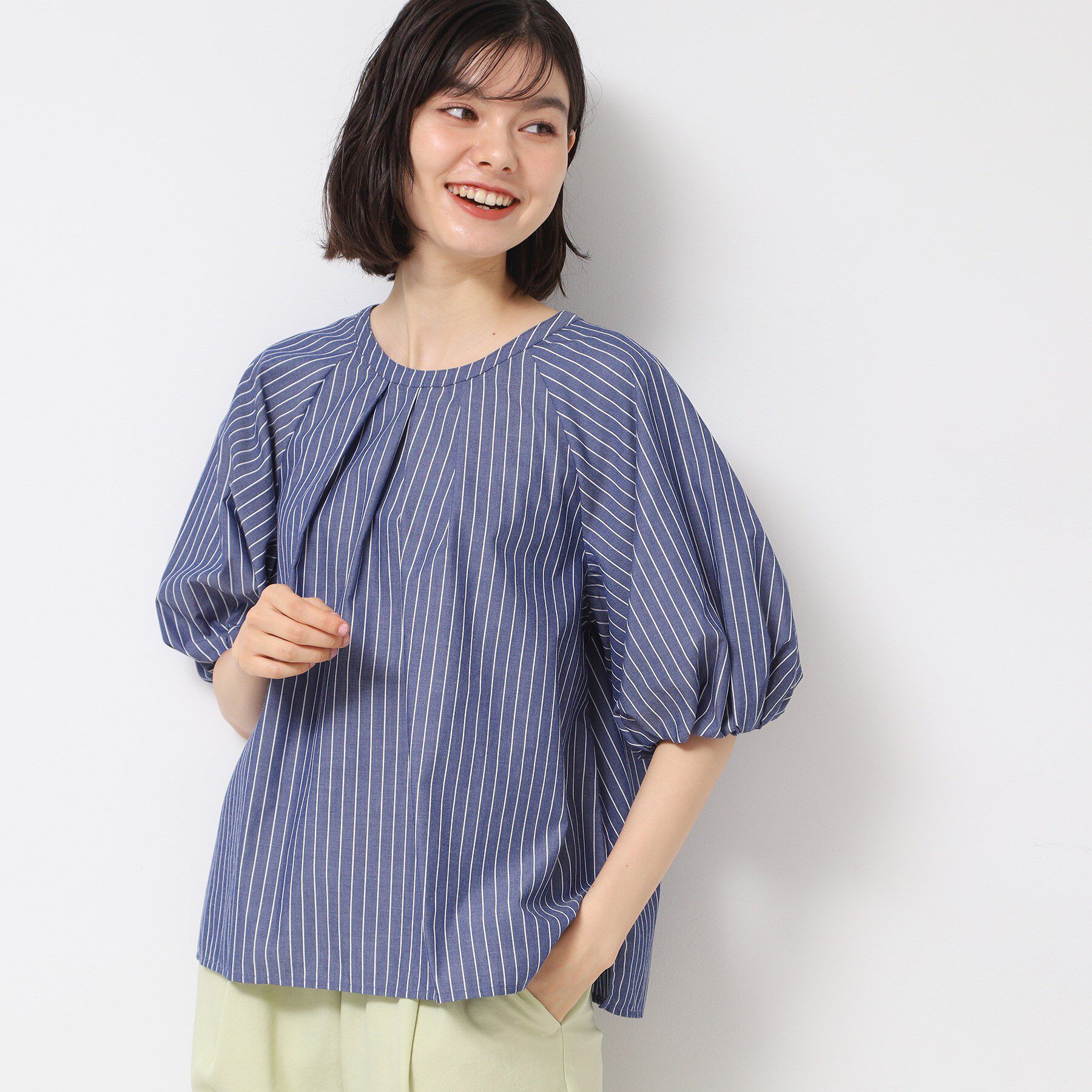 Dessin「【洗える】ギャザー入りバルーンスリーブブラウス」|シャツ・ブラウス|ブルー(393)