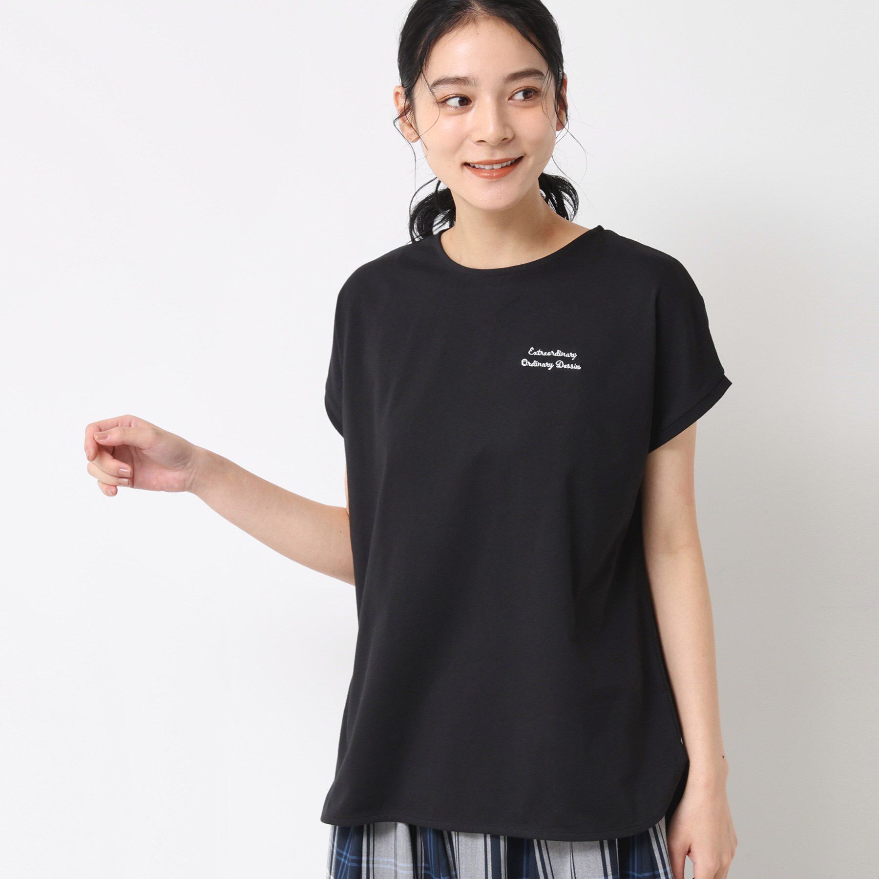 Dessin「【洗える】フレンチスリーブロゴ入りTシャツ」|Tシャツ・カットソー|ブラック(019)