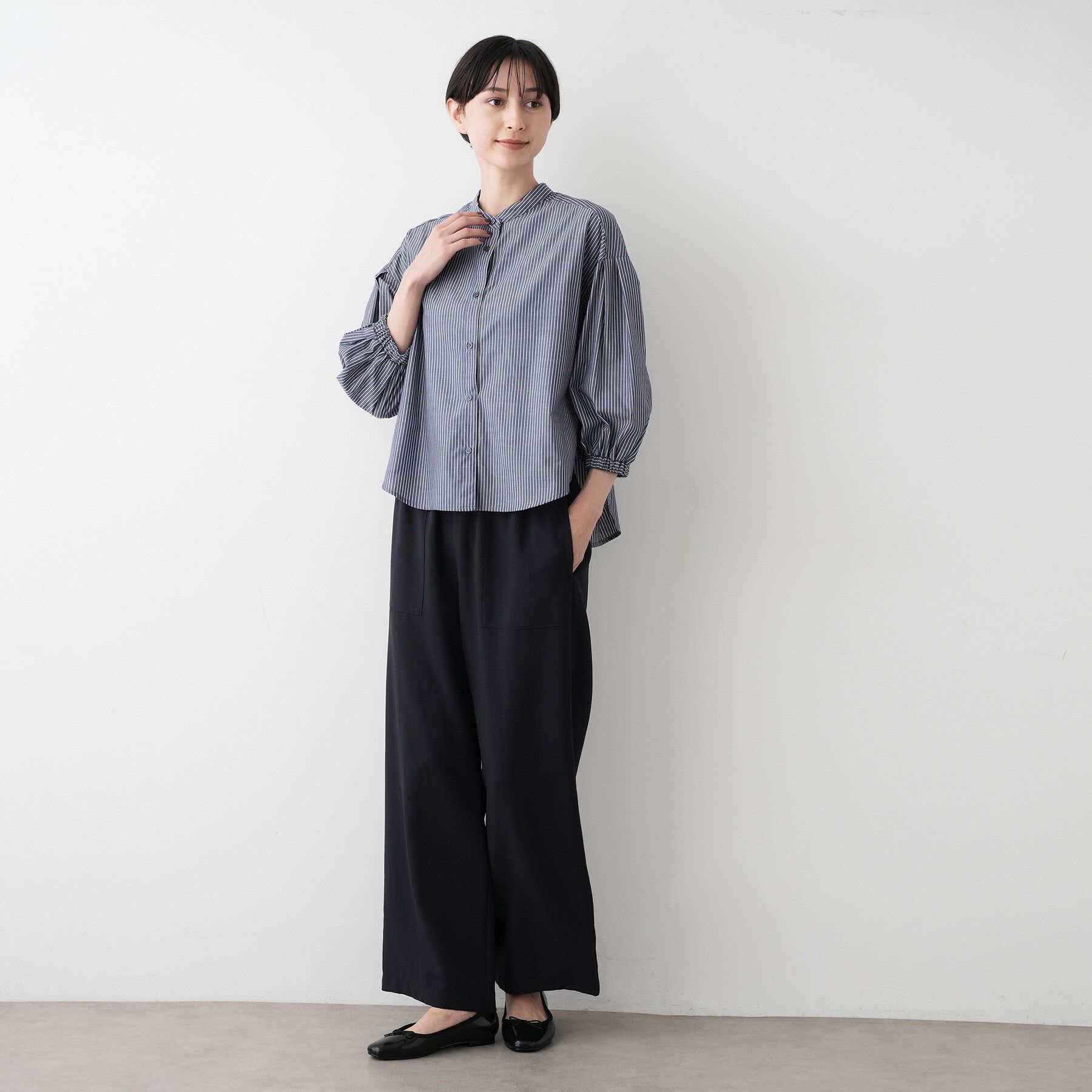 Dessin「【洗える】ストライプギャザー袖ブラウス」|シャツ・ブラウス|