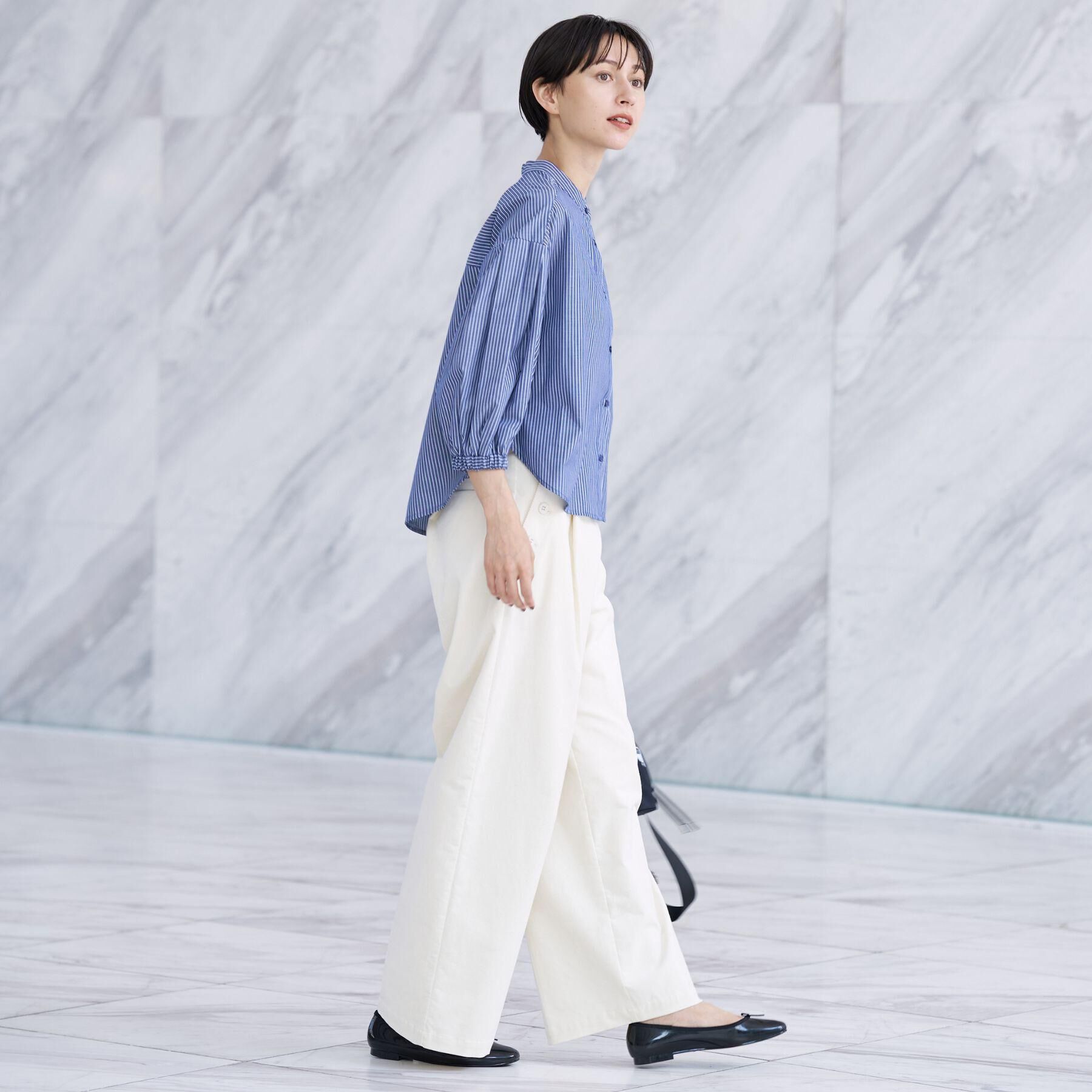 Dessin「【洗える】ストライプギャザー袖ブラウス」|シャツ・ブラウス|