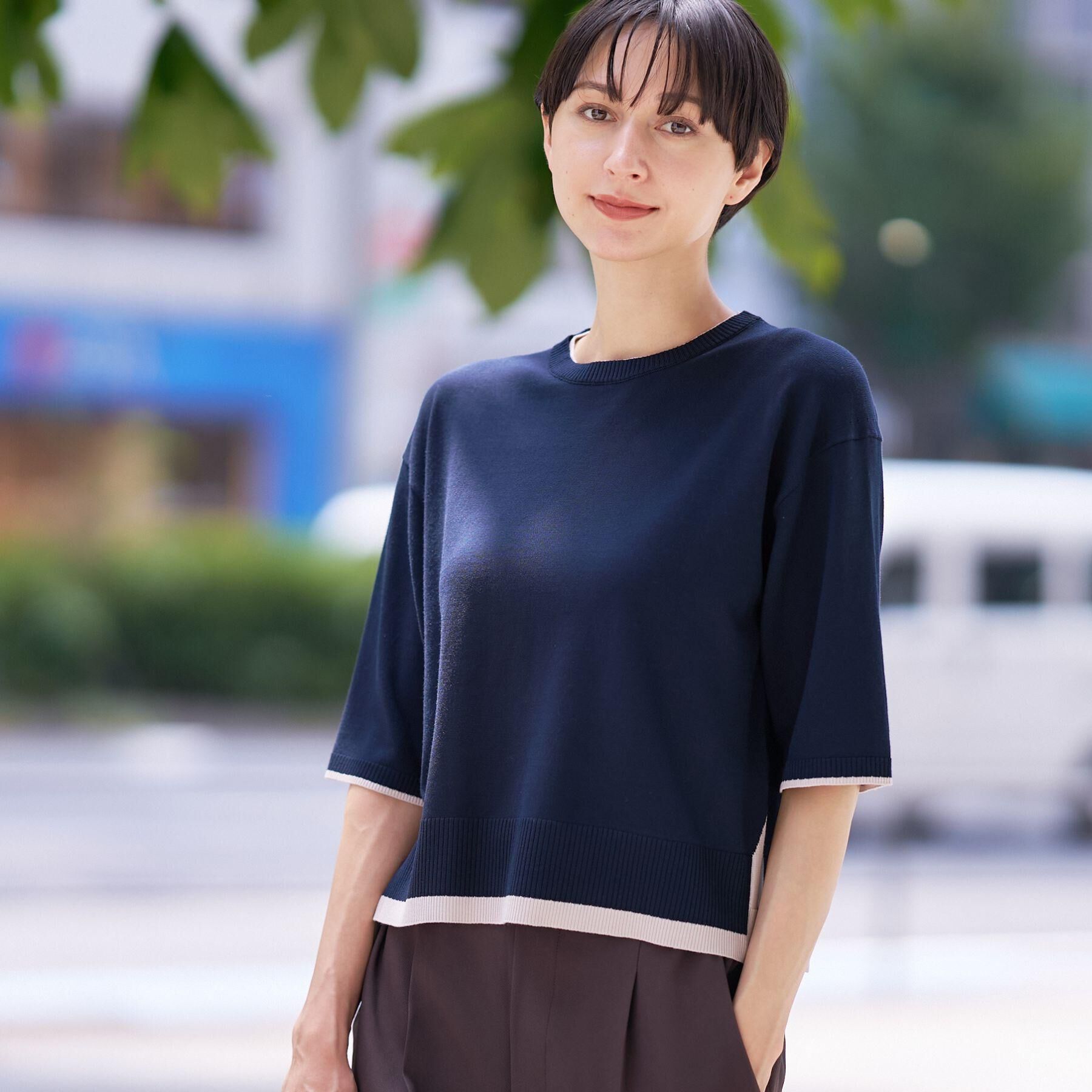 Dessin「【洗える】バイカラーショート丈ニット」|ニット・セーター|