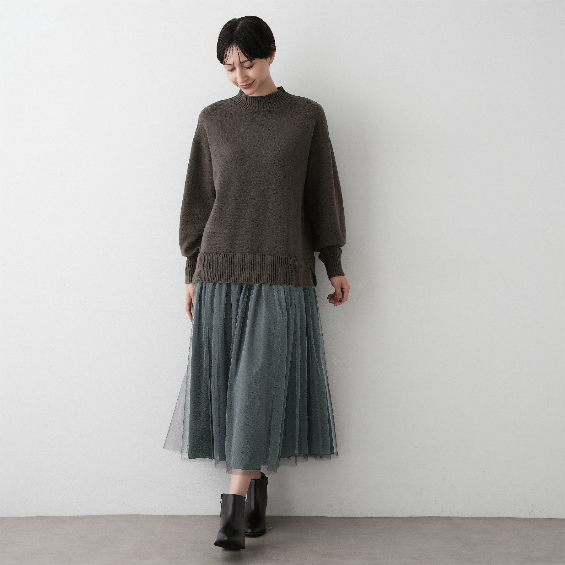 Dessin「【洗える】ニットチュールドッキングワンピース」|ワンピース|