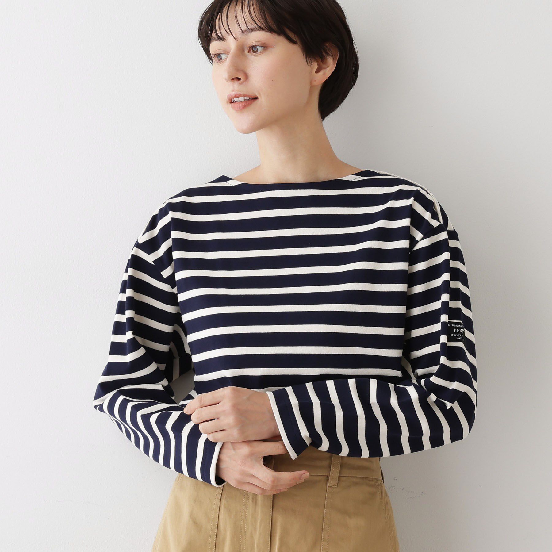 Dessin「【ユニセックス・洗える】ボートネックボーダーカットソー」|Tシャツ・カットソー|ネイビー(394)